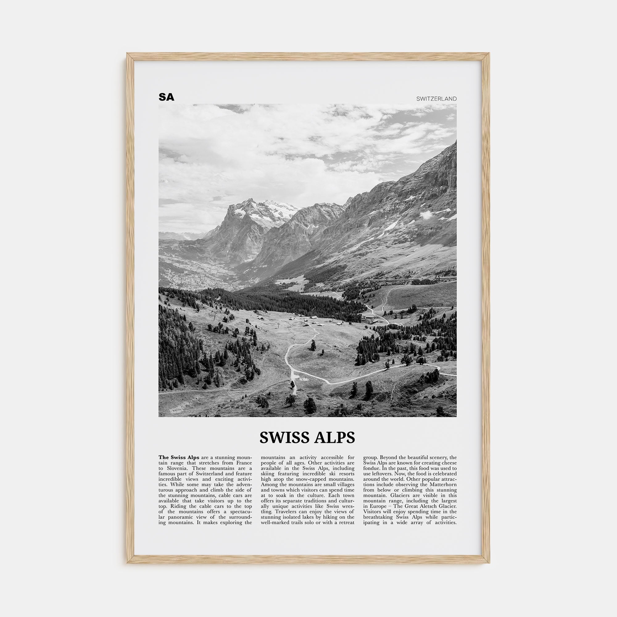 Swiss Alps Travel B&W Poster