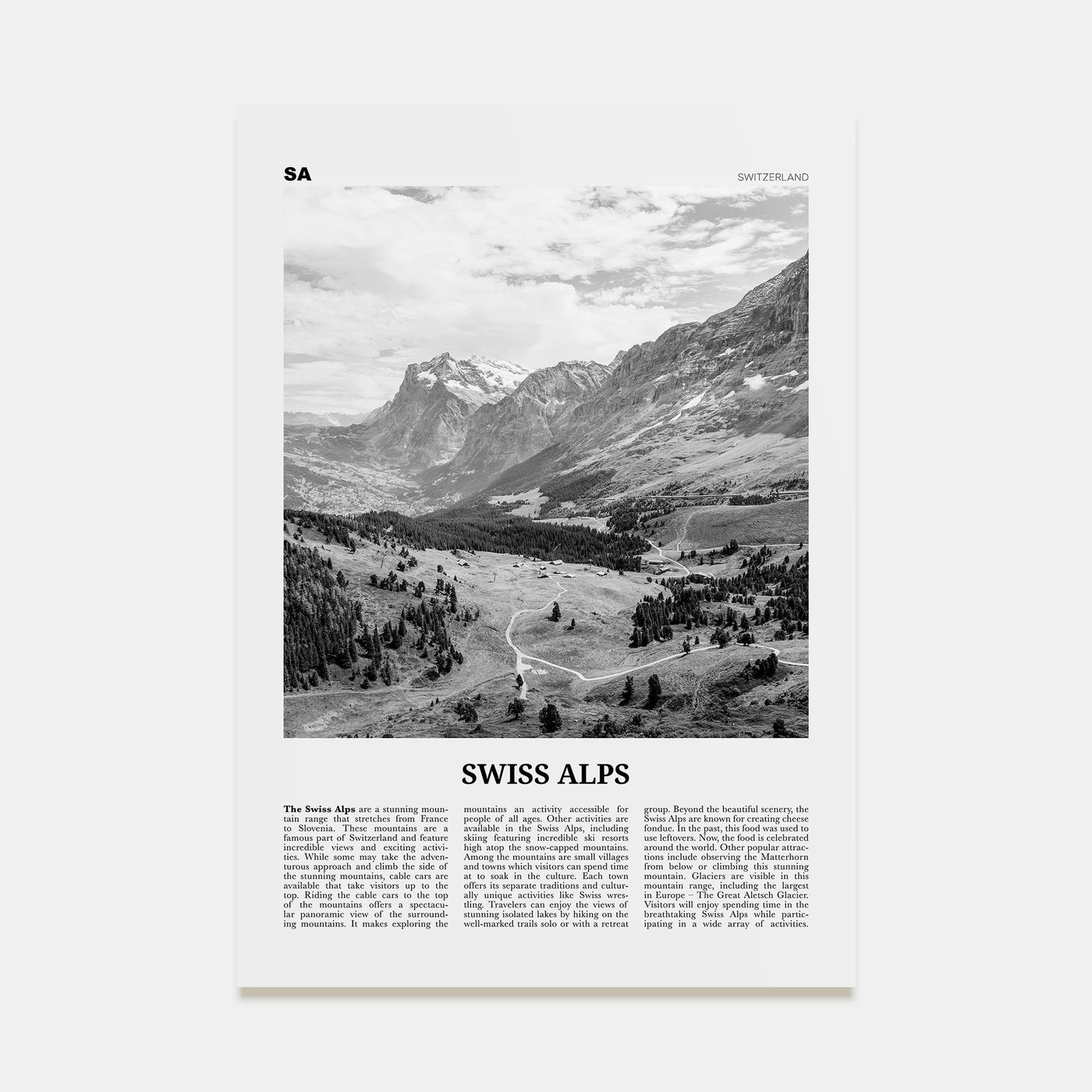 Swiss Alps Travel B&W Poster
