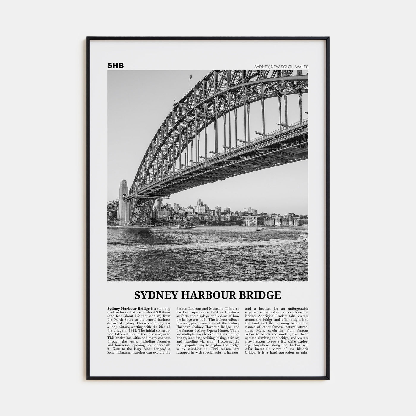 Sydney Harbour Bridge Travel B&W Poster