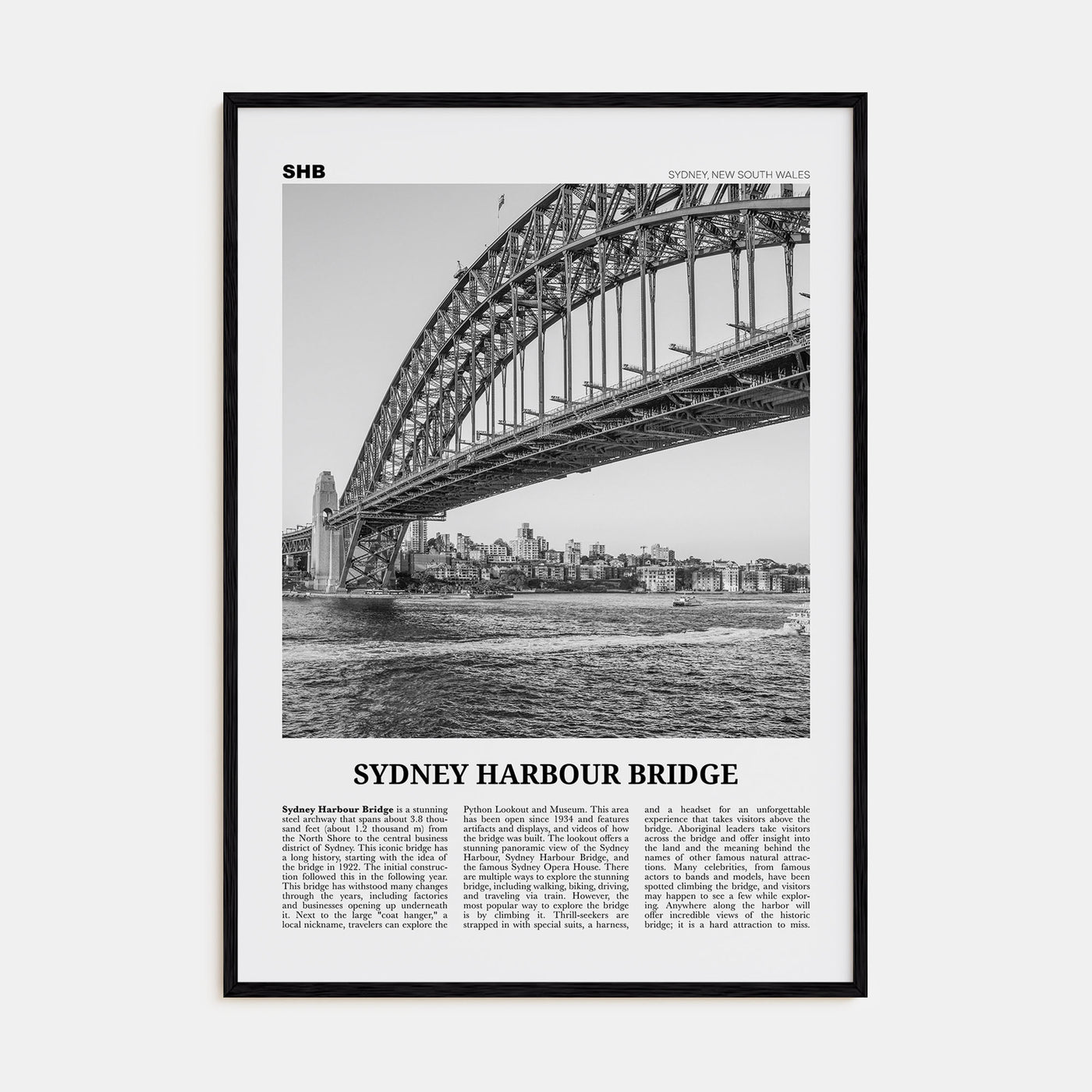 Sydney Harbour Bridge Travel B&W Poster