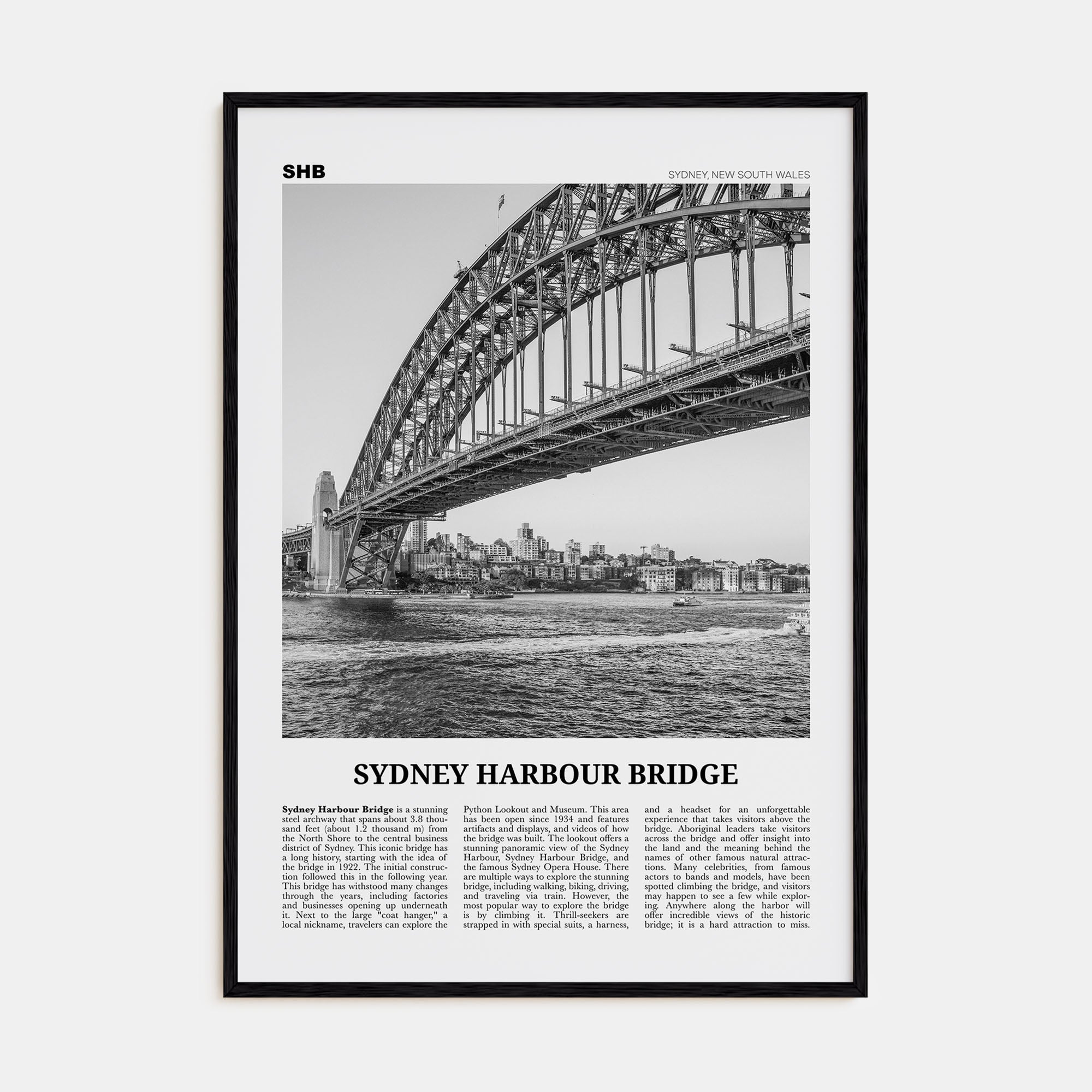 Sydney Harbour Bridge Travel B&W Poster