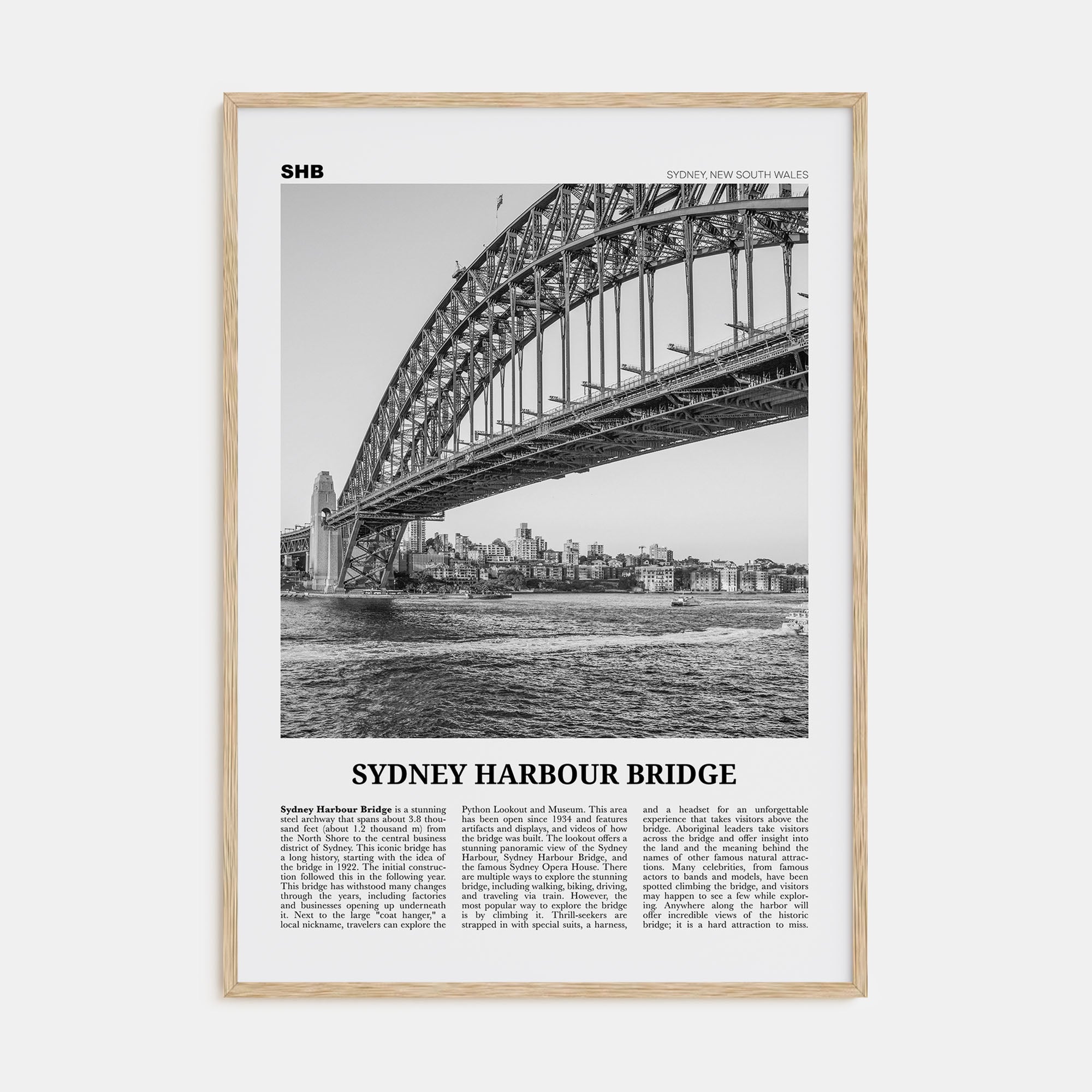 Sydney Harbour Bridge Travel B&W Poster