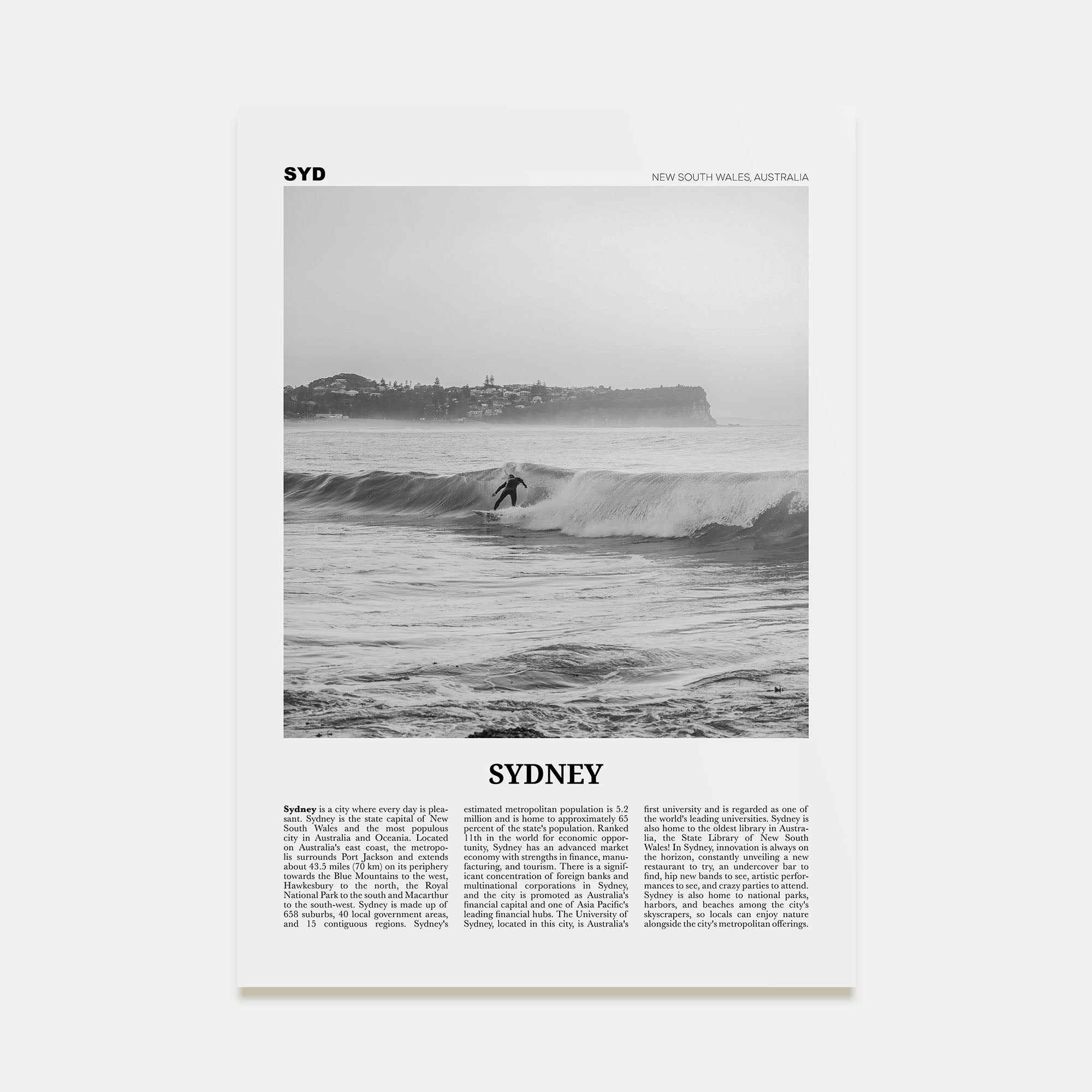 Sydney Travel B&W No 2 Poster