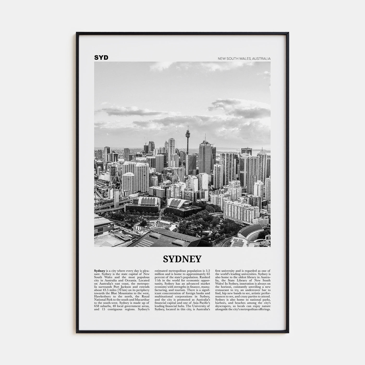 Sydney Travel B&W No 3 Poster