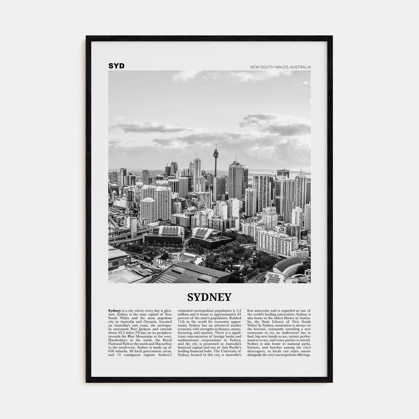 Sydney Travel B&W No 3 Poster