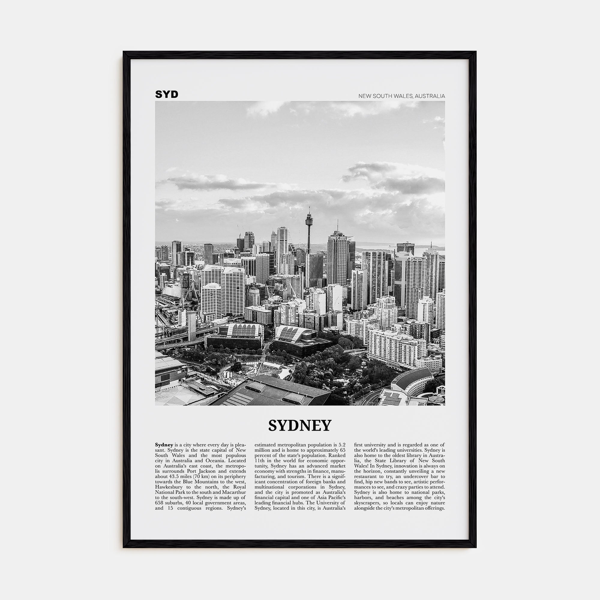 Sydney Travel B&W No 3 Poster