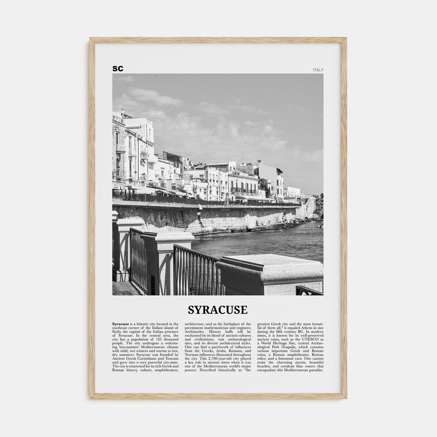 Syracuse, Italy Travel B&W No 2 Poster