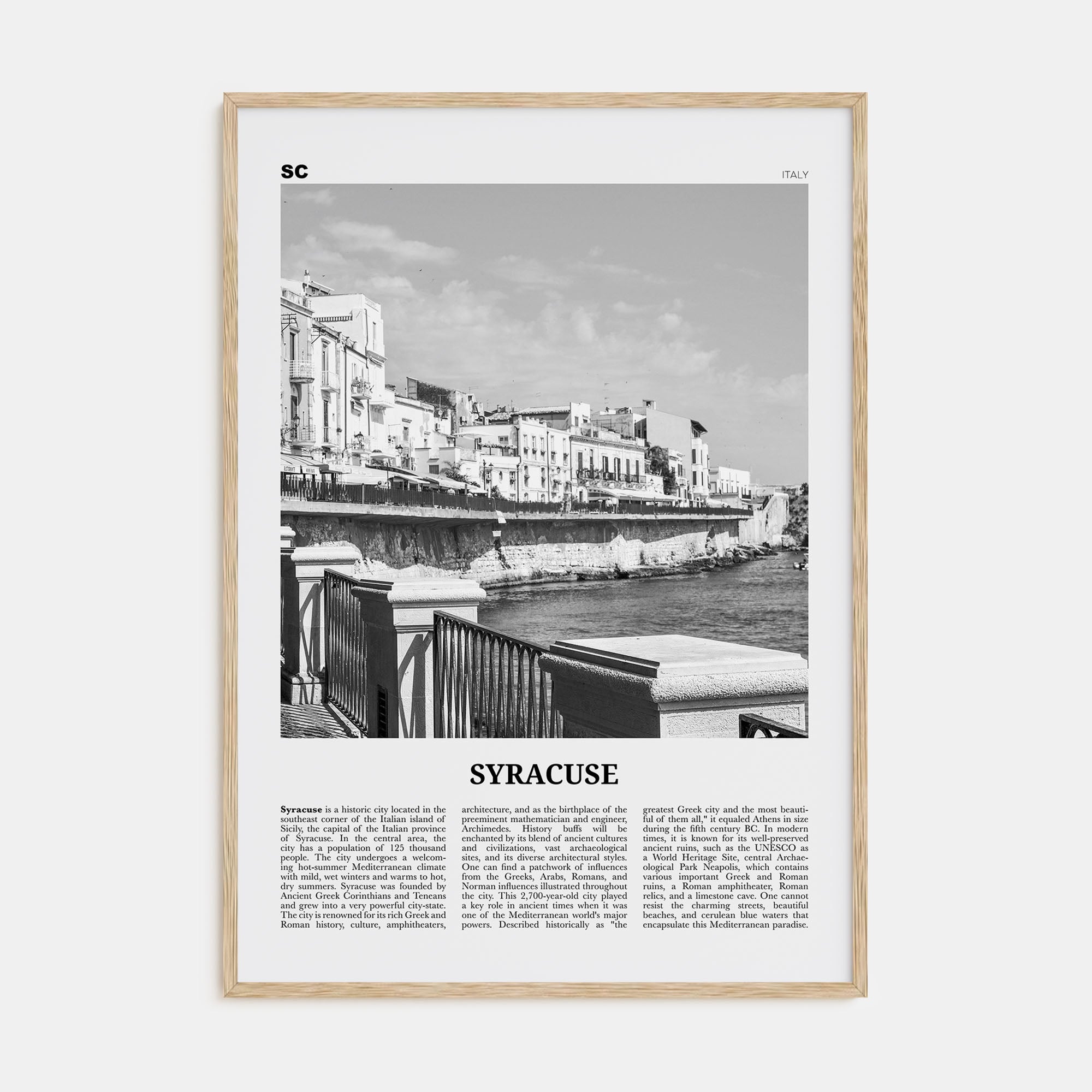 Syracuse, Italy Travel B&W No 2 Poster