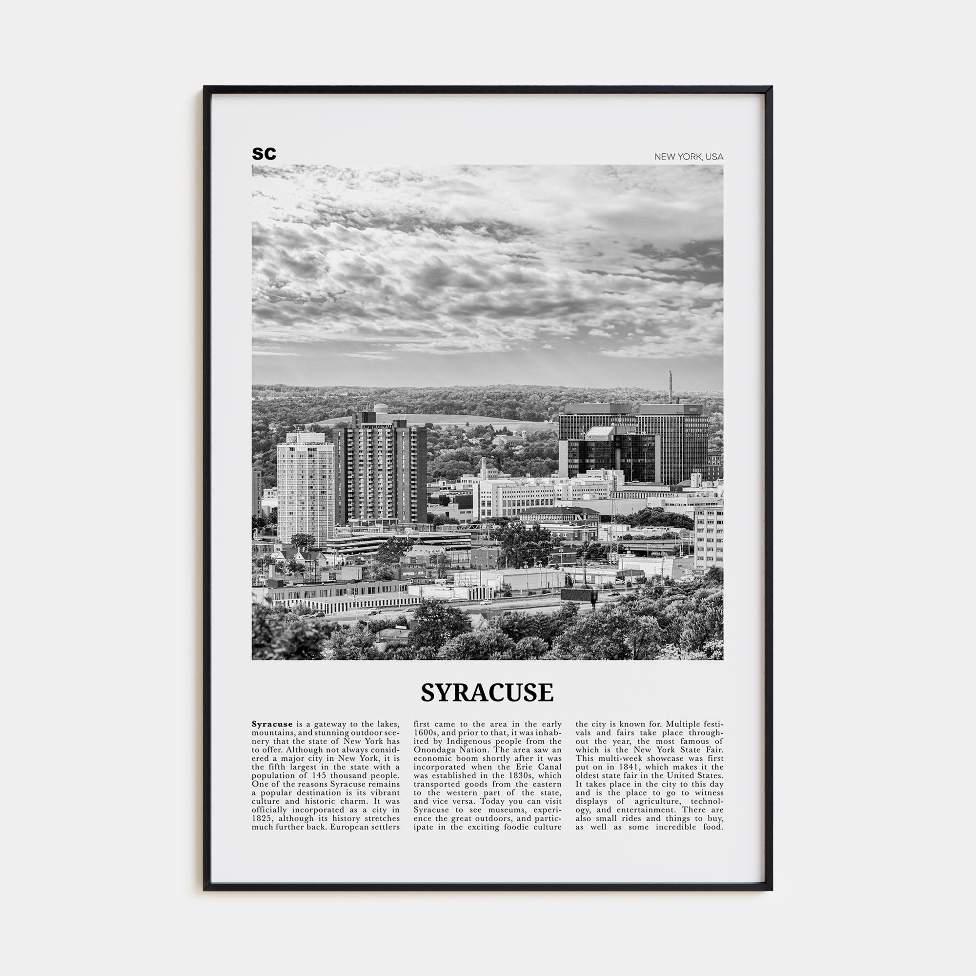 Syracuse, New York Travel B&W Poster