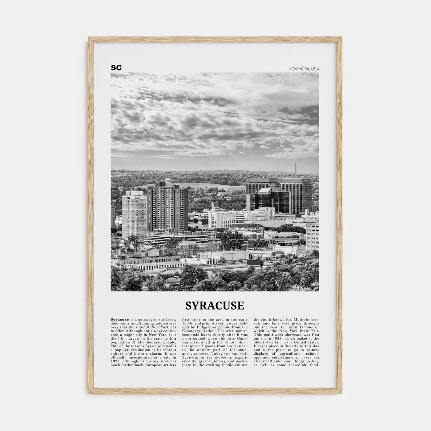 Syracuse, New York Travel B&W Poster