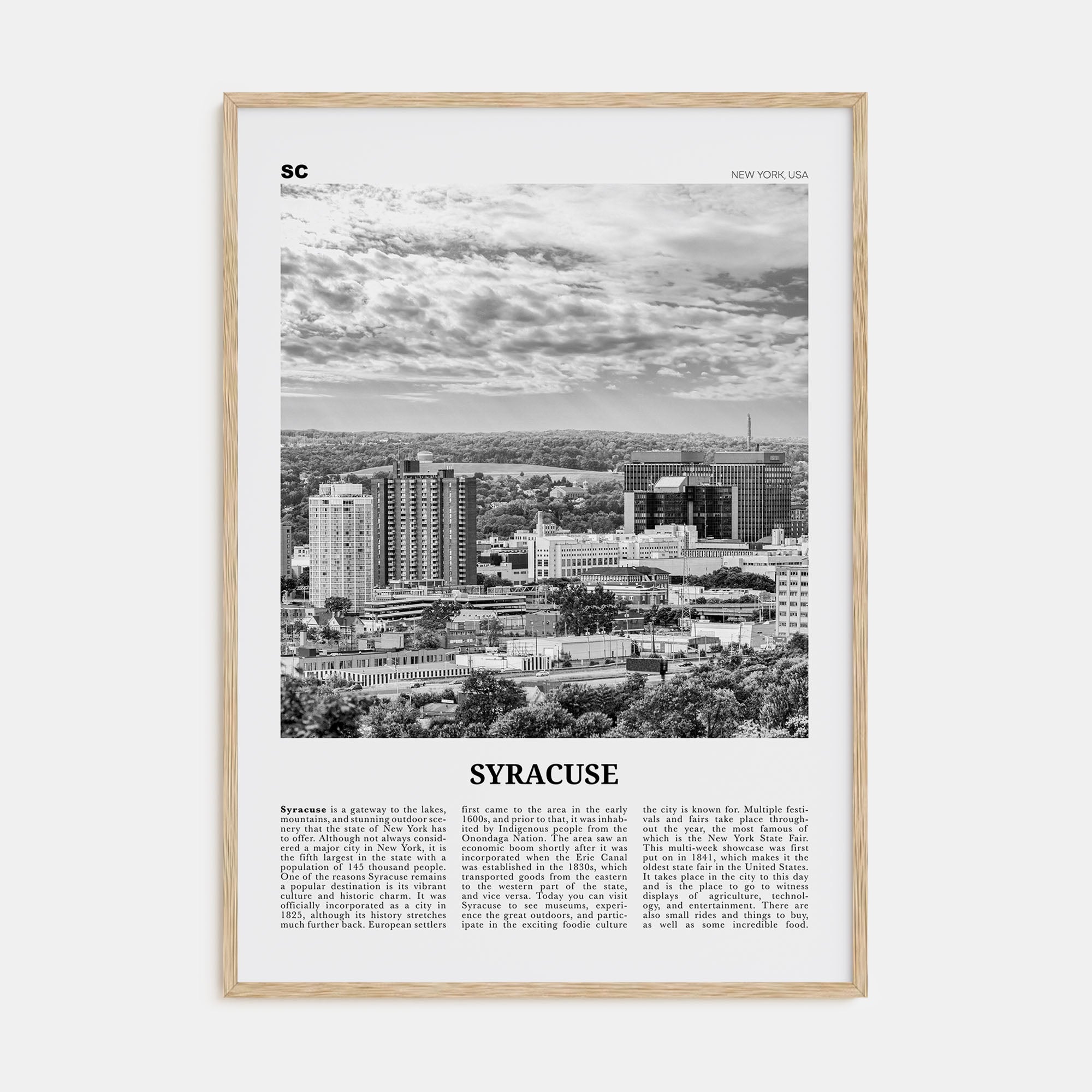 Syracuse, New York Travel B&W Poster
