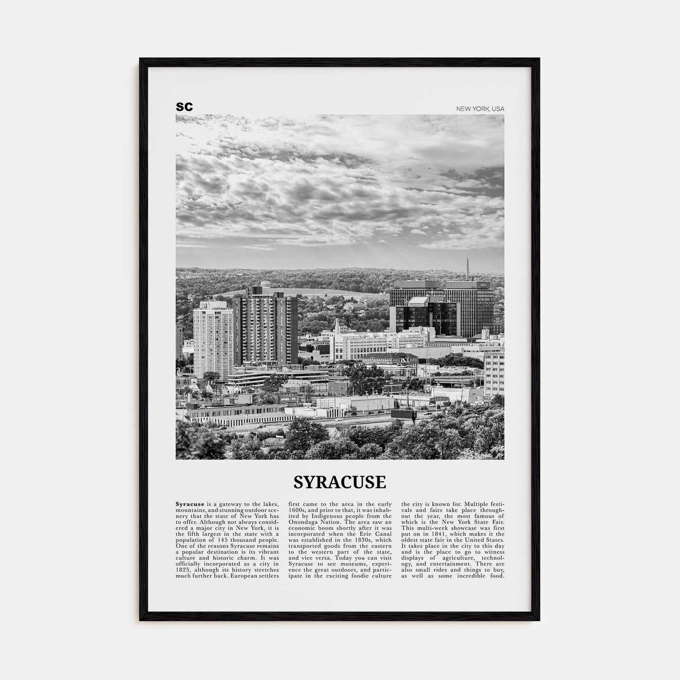 Syracuse, New York Travel B&W Poster