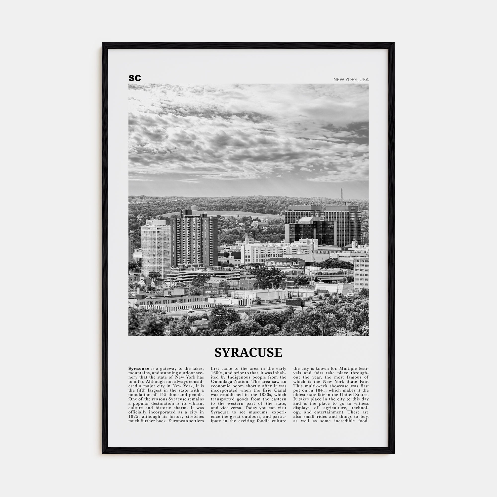Syracuse, New York Travel B&W Poster