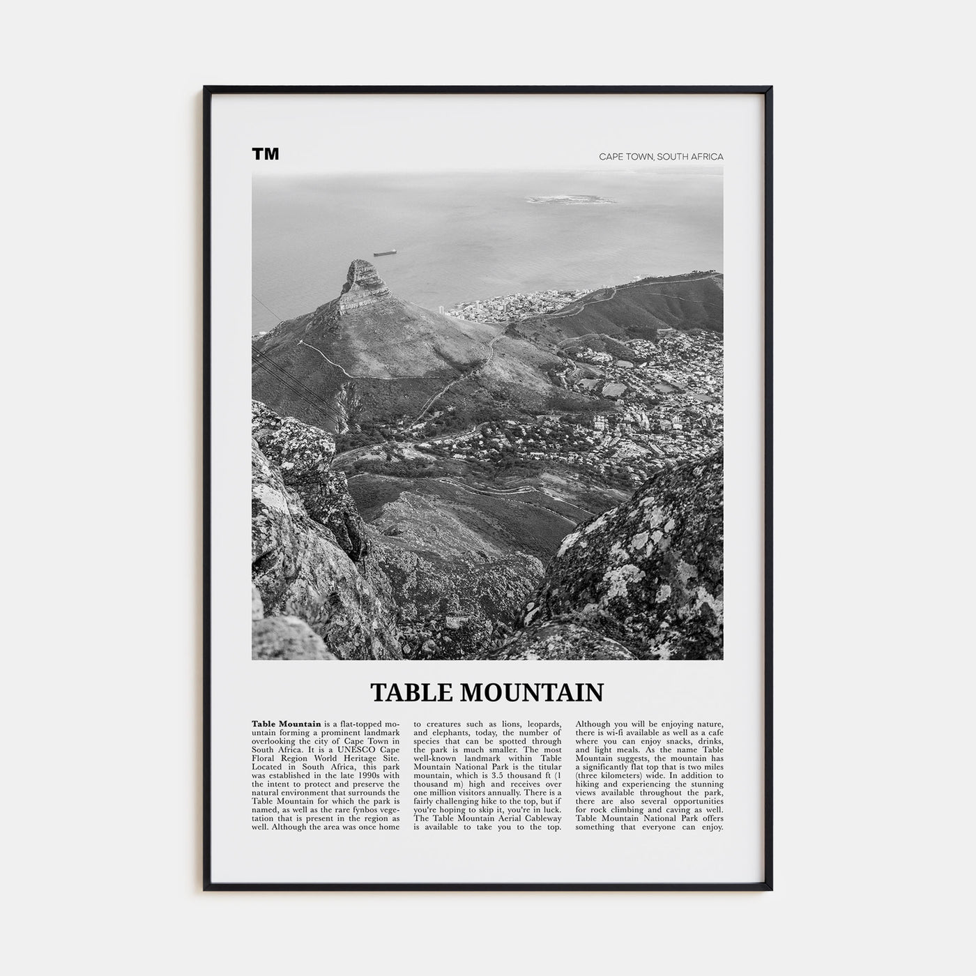 Table Mountain Travel B&W Poster