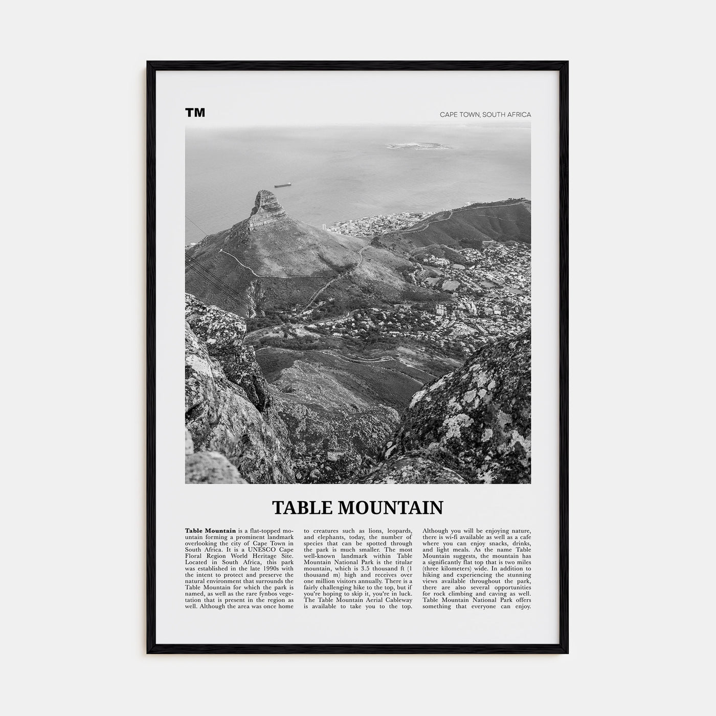 Table Mountain Travel B&W Poster