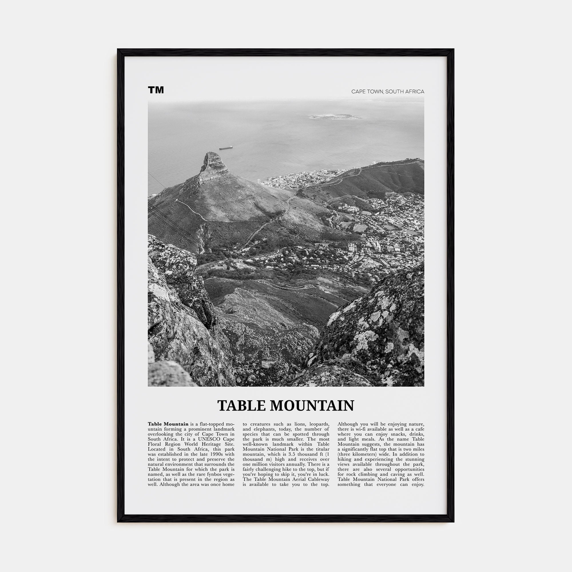 Table Mountain Travel B&W Poster