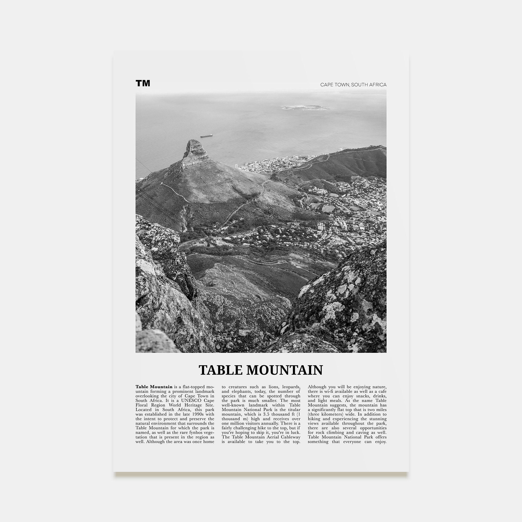 Table Mountain Travel B&W Poster