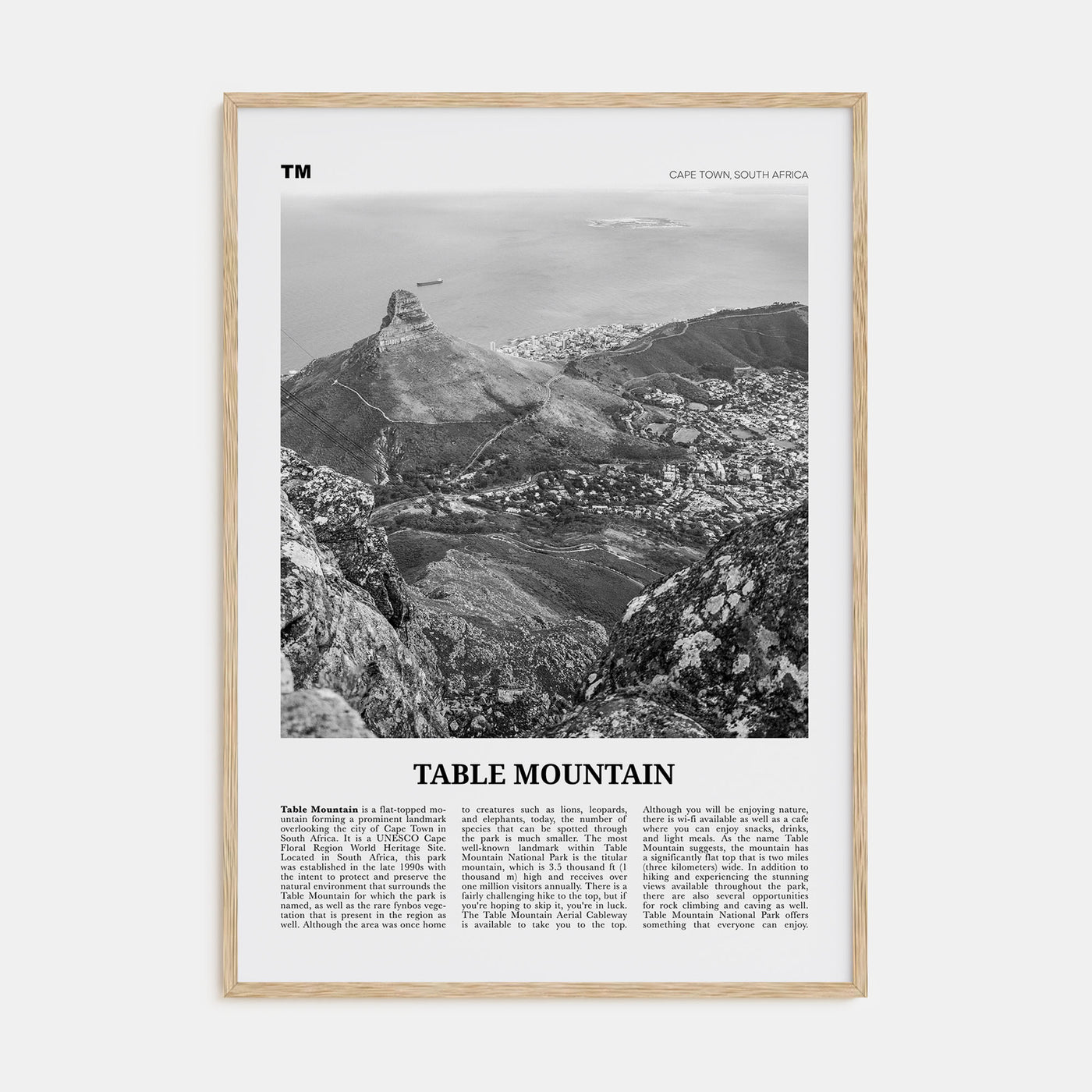 Table Mountain Travel B&W Poster