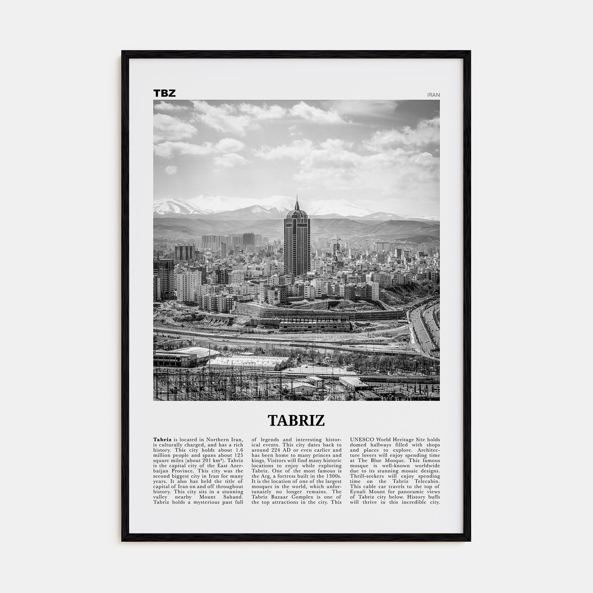 Tabriz Travel B&W Poster
