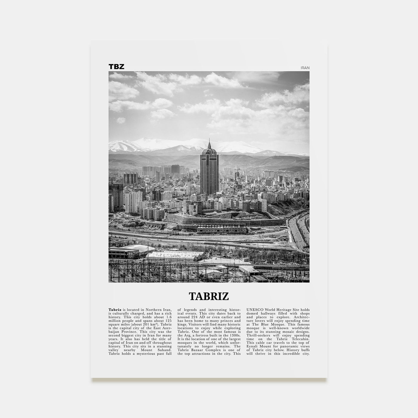 Tabriz Travel B&W Poster