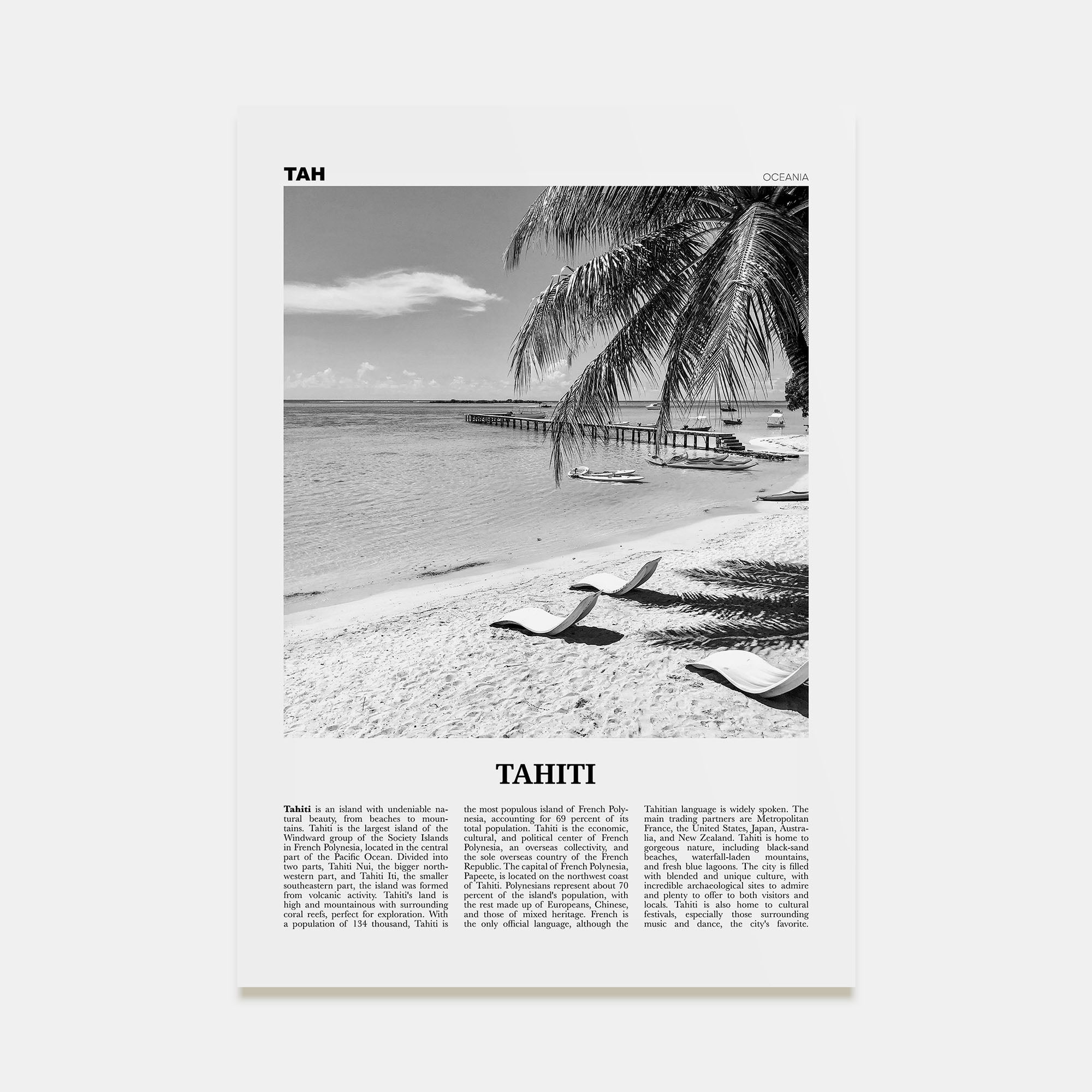 Tahiti Travel B&W Poster