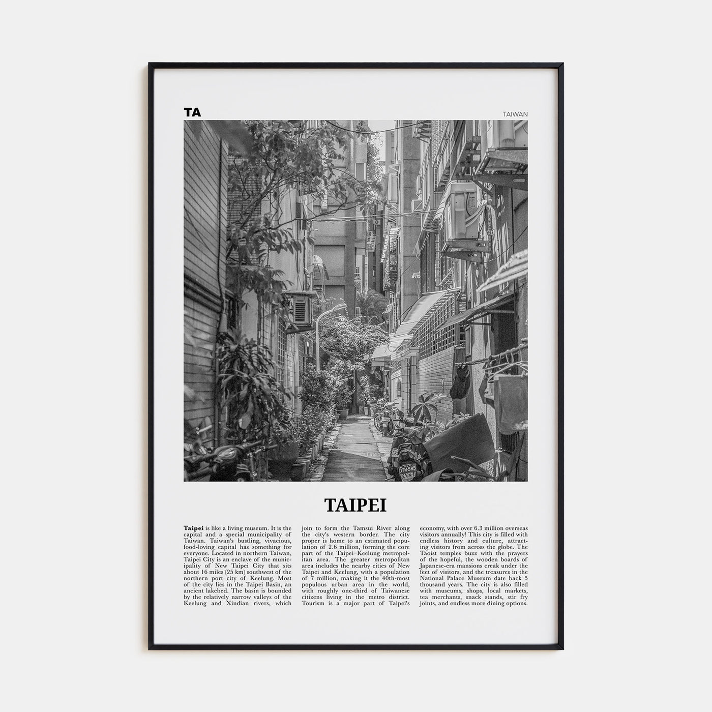 Taipei Travel B&W No 2 Poster