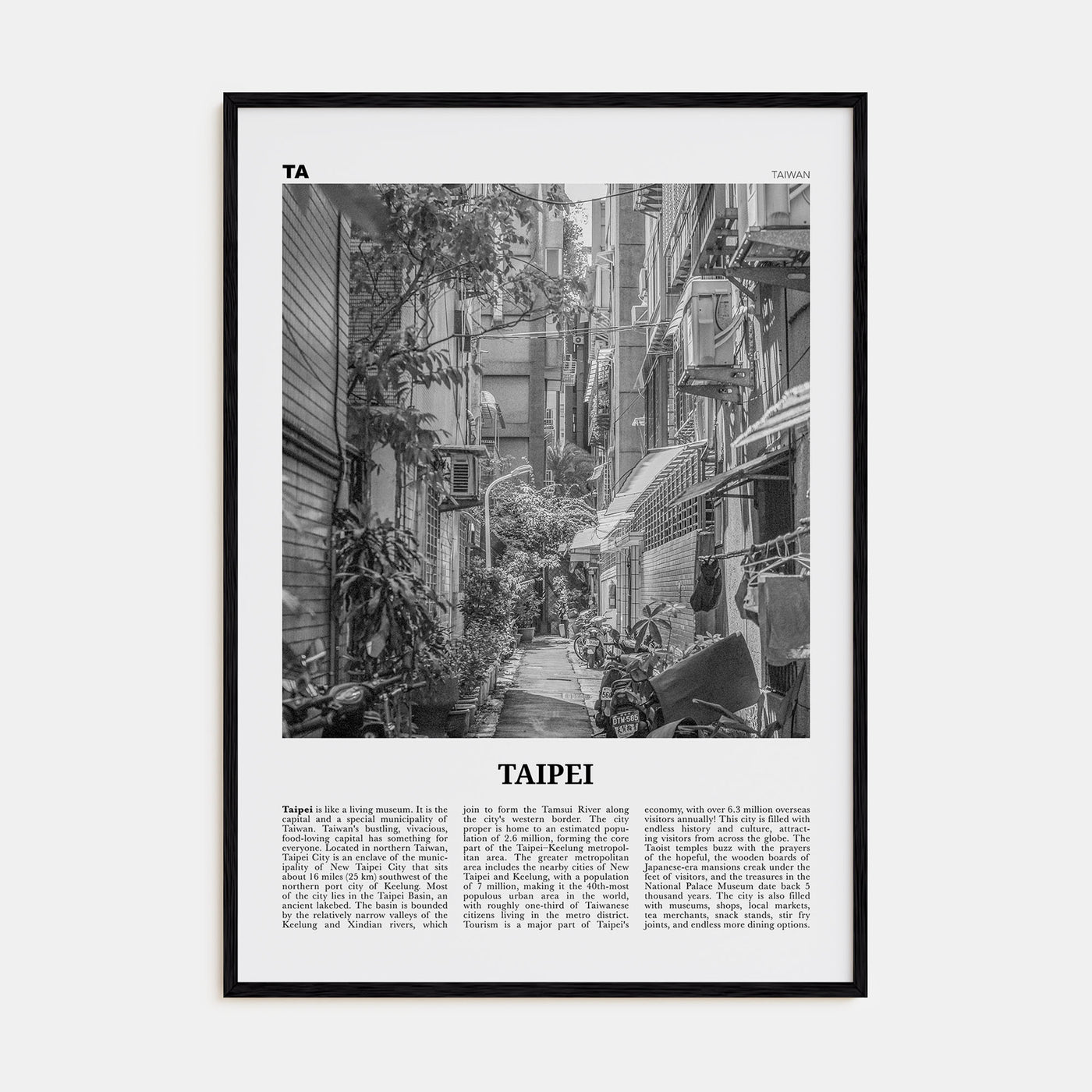 Taipei Travel B&W No 2 Poster
