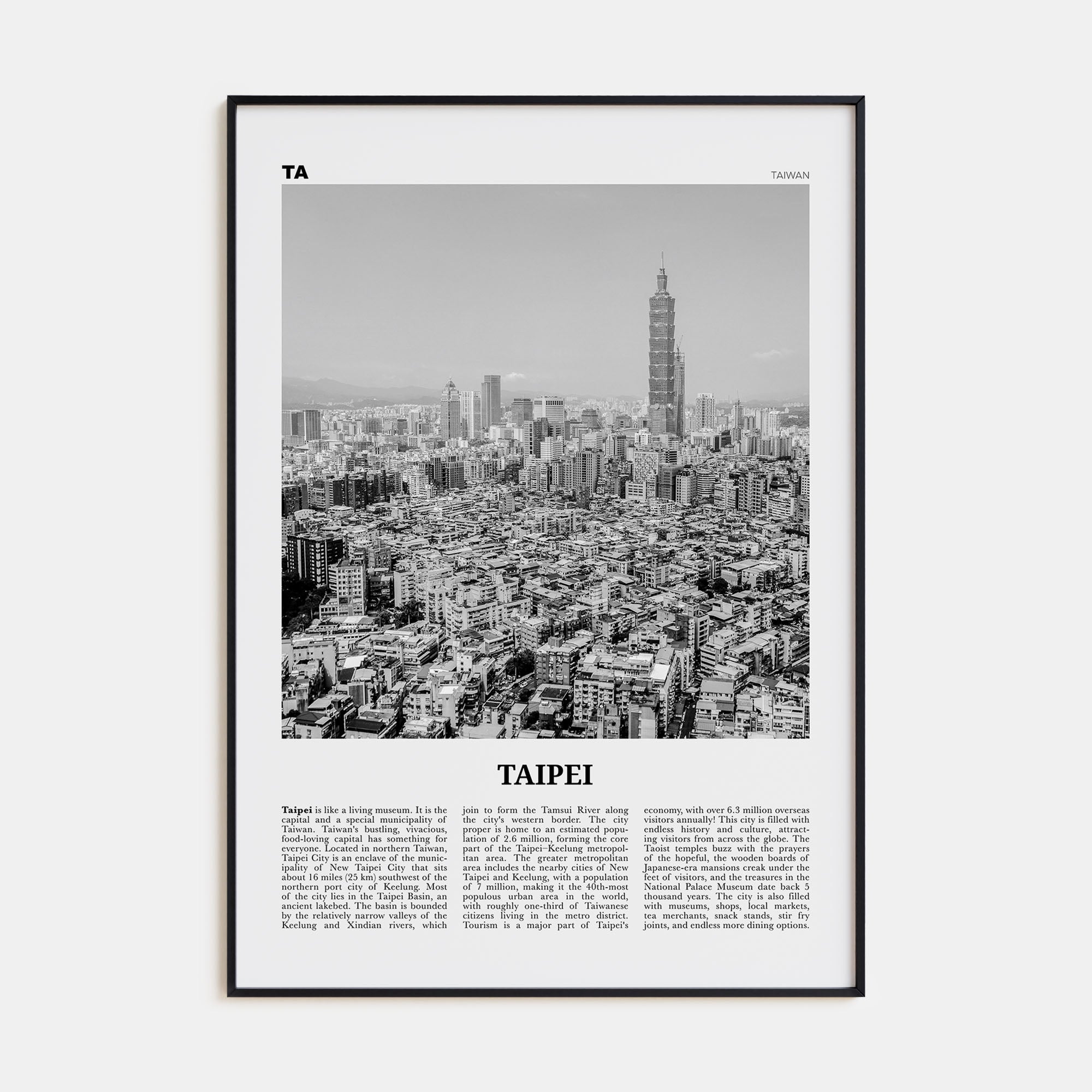 Taipei Travel B&W No 3 Poster