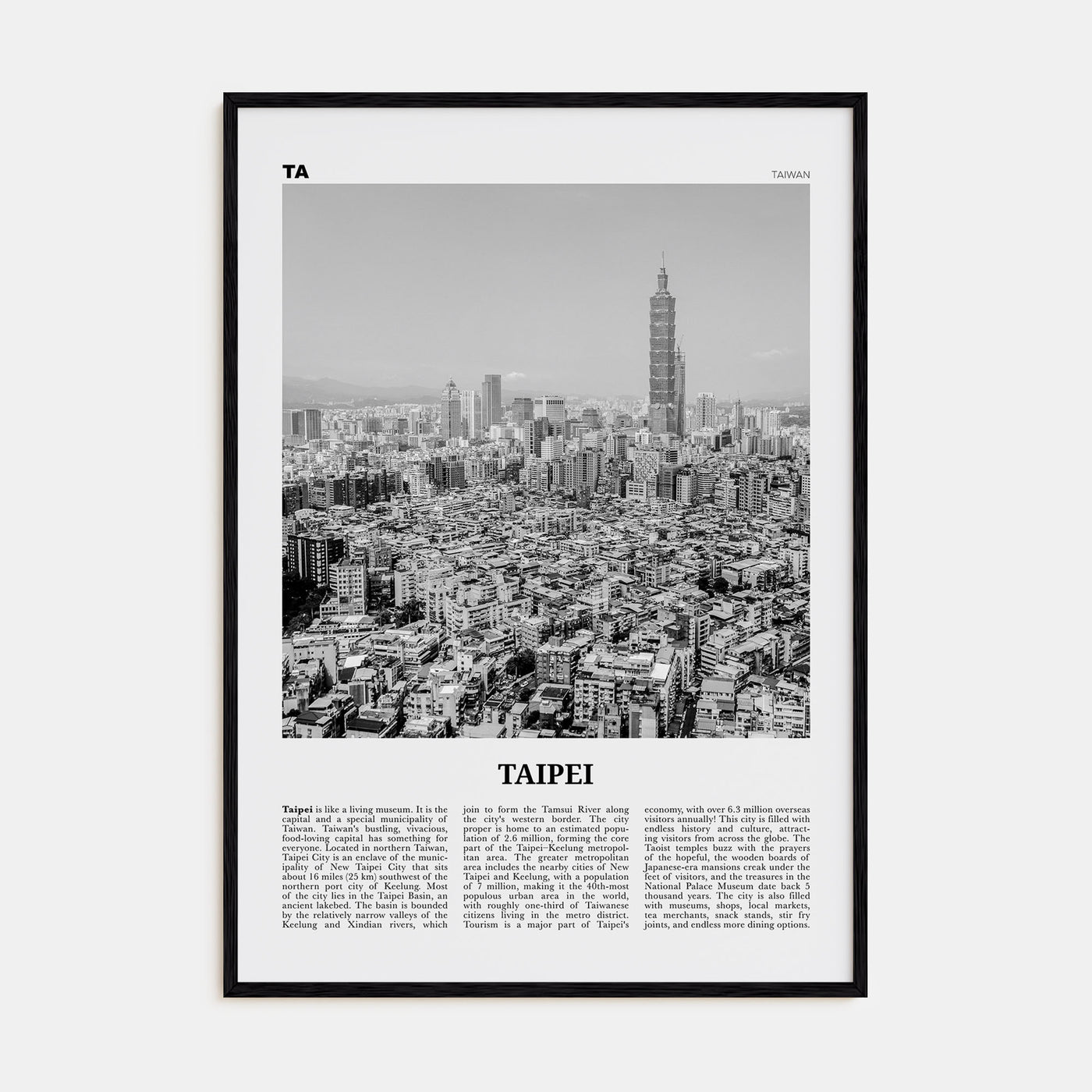 Taipei Travel B&W No 3 Poster