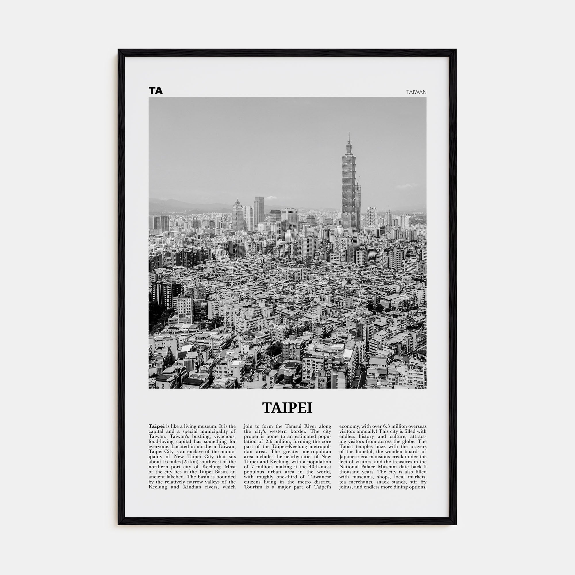 Taipei Travel B&W No 3 Poster