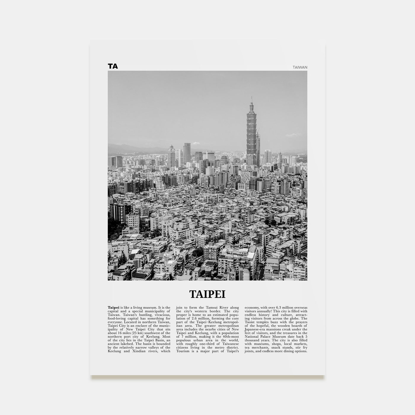 Taipei Travel B&W No 3 Poster