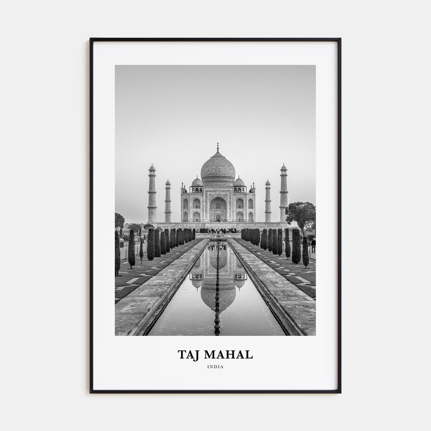 Taj Mahal Portrait B&W Poster