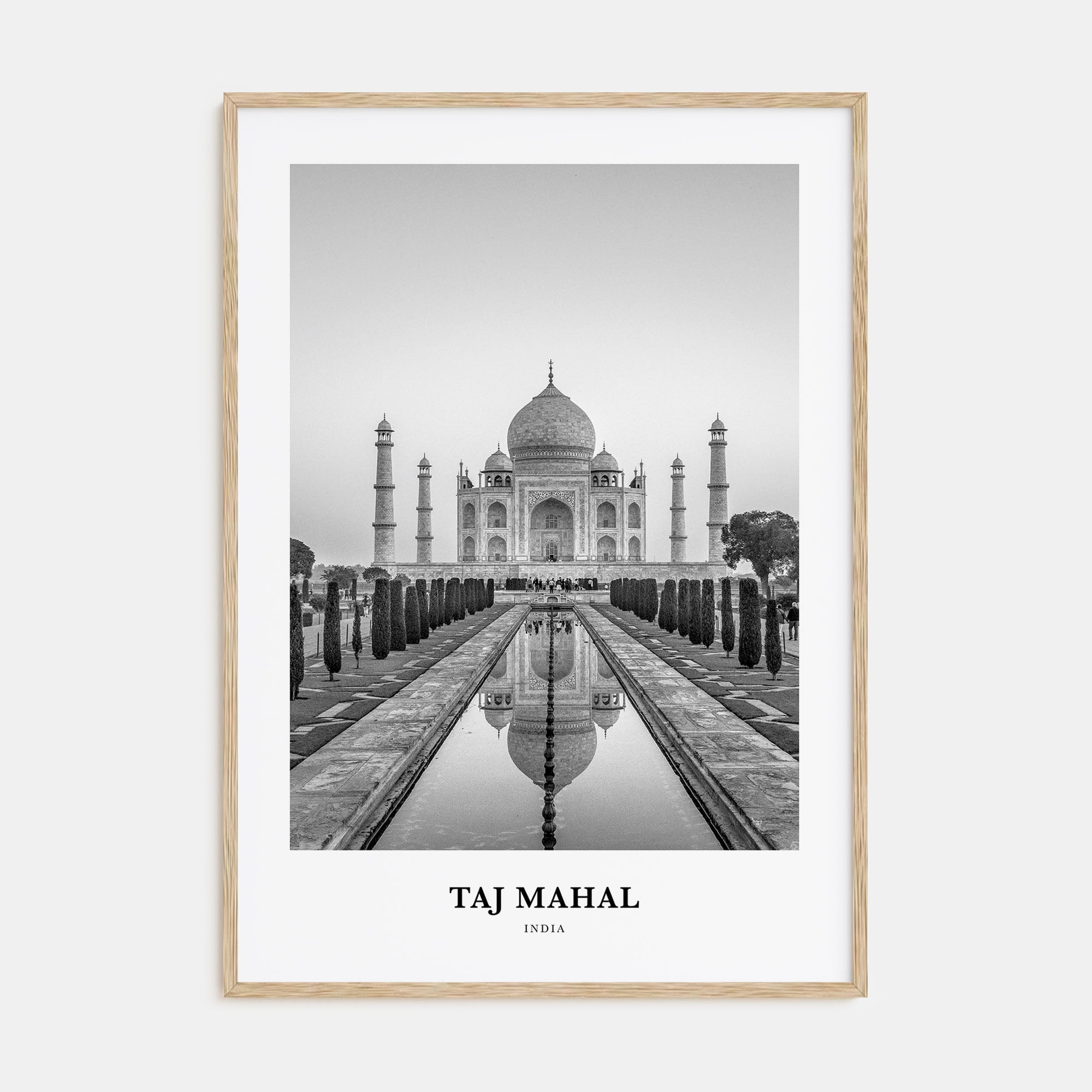 Taj Mahal Portrait B&W Poster