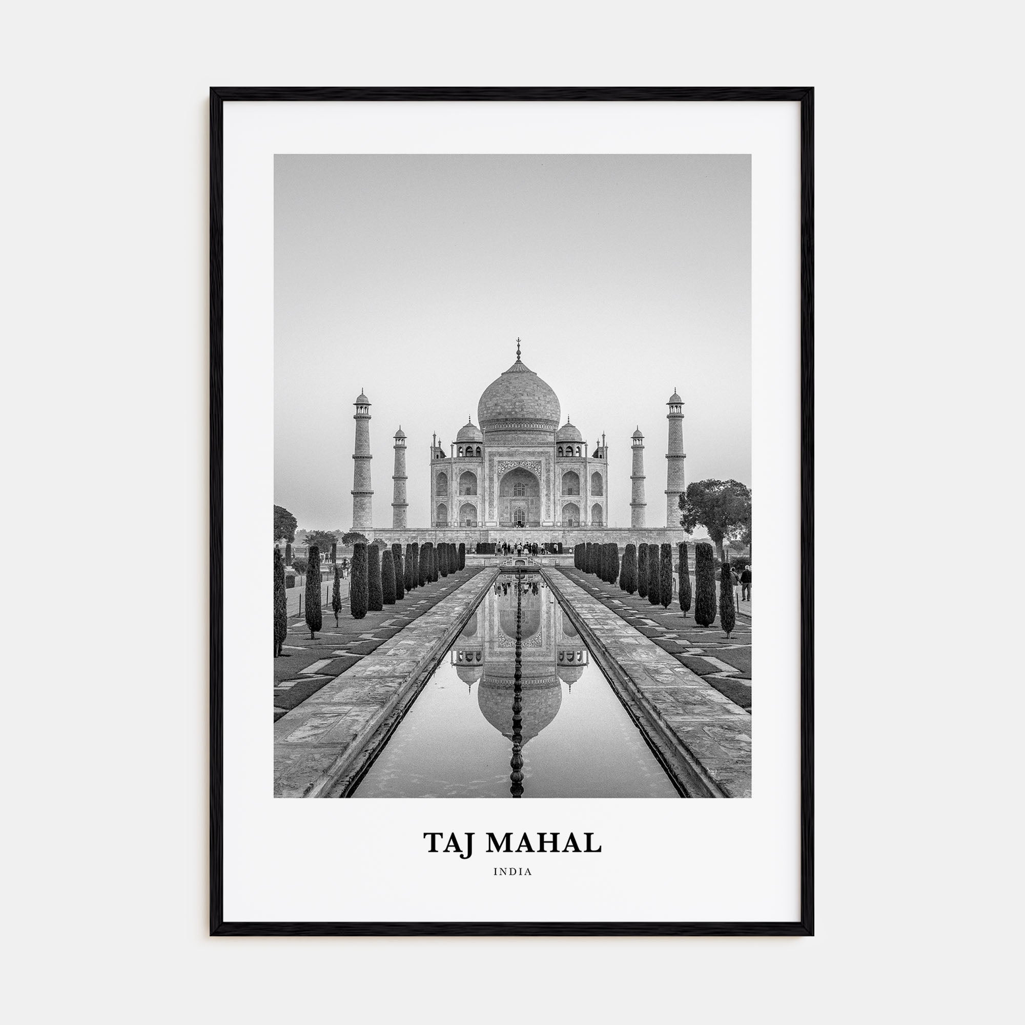 Taj Mahal Portrait B&W Poster