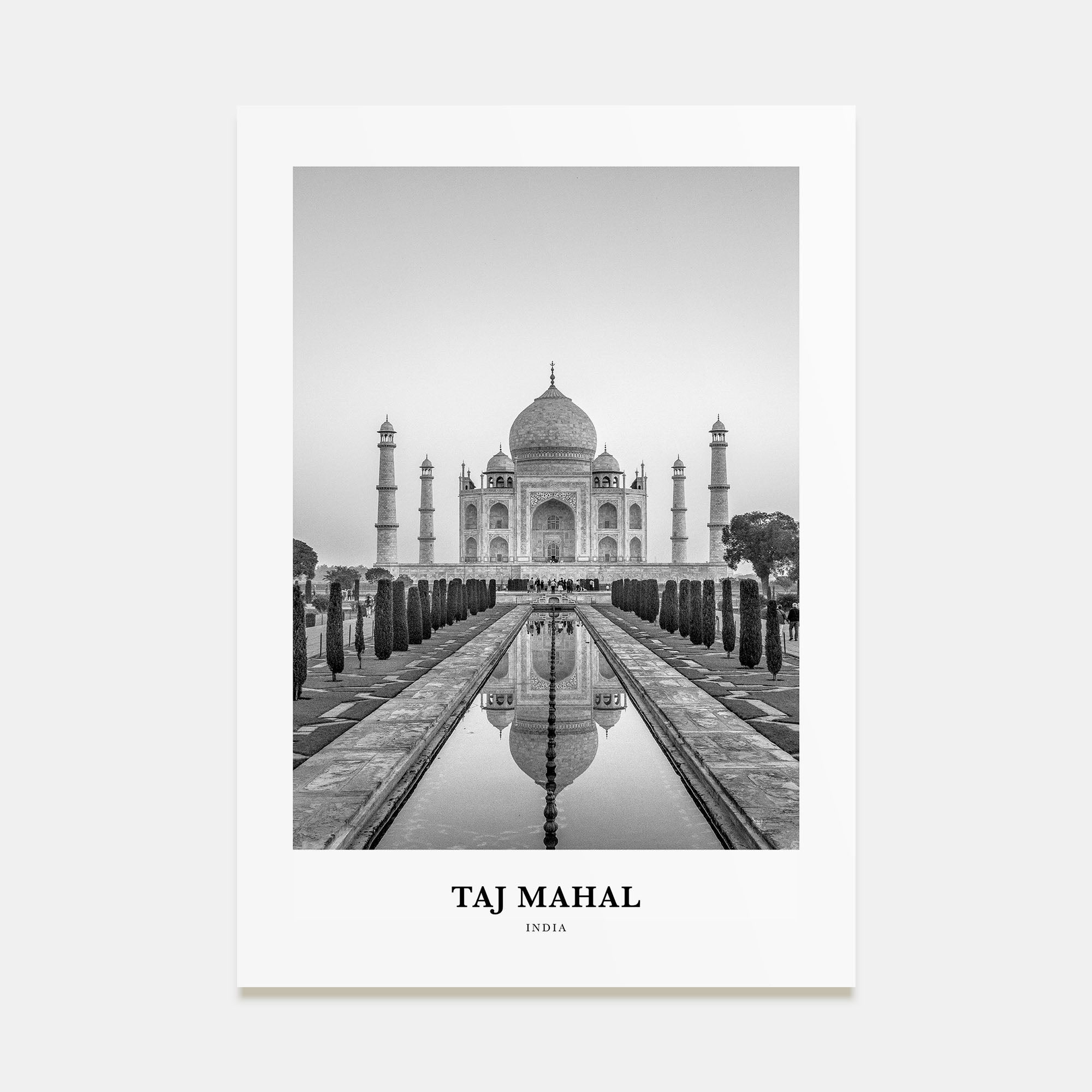 Taj Mahal Portrait B&W Poster
