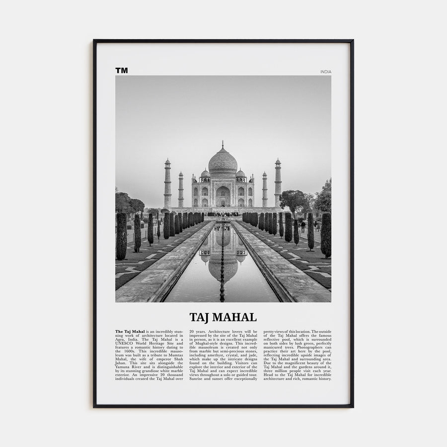 Taj Mahal Travel B&W Poster