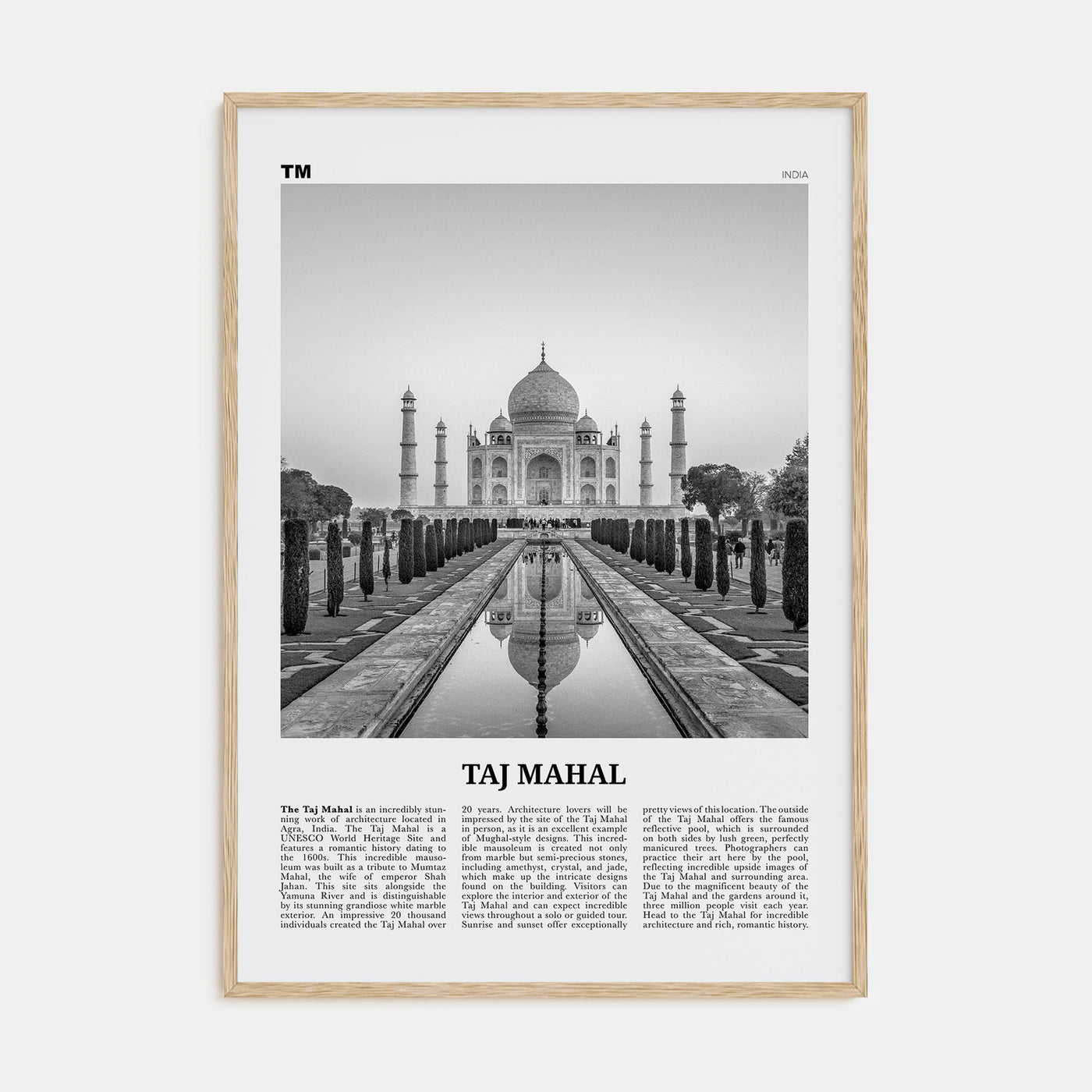 Taj Mahal Travel B&W Poster