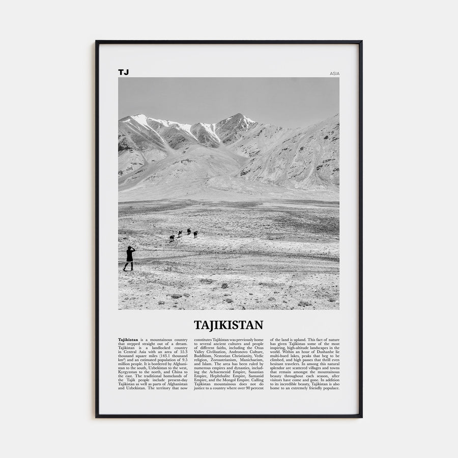 Tajikistan Travel B&W Poster