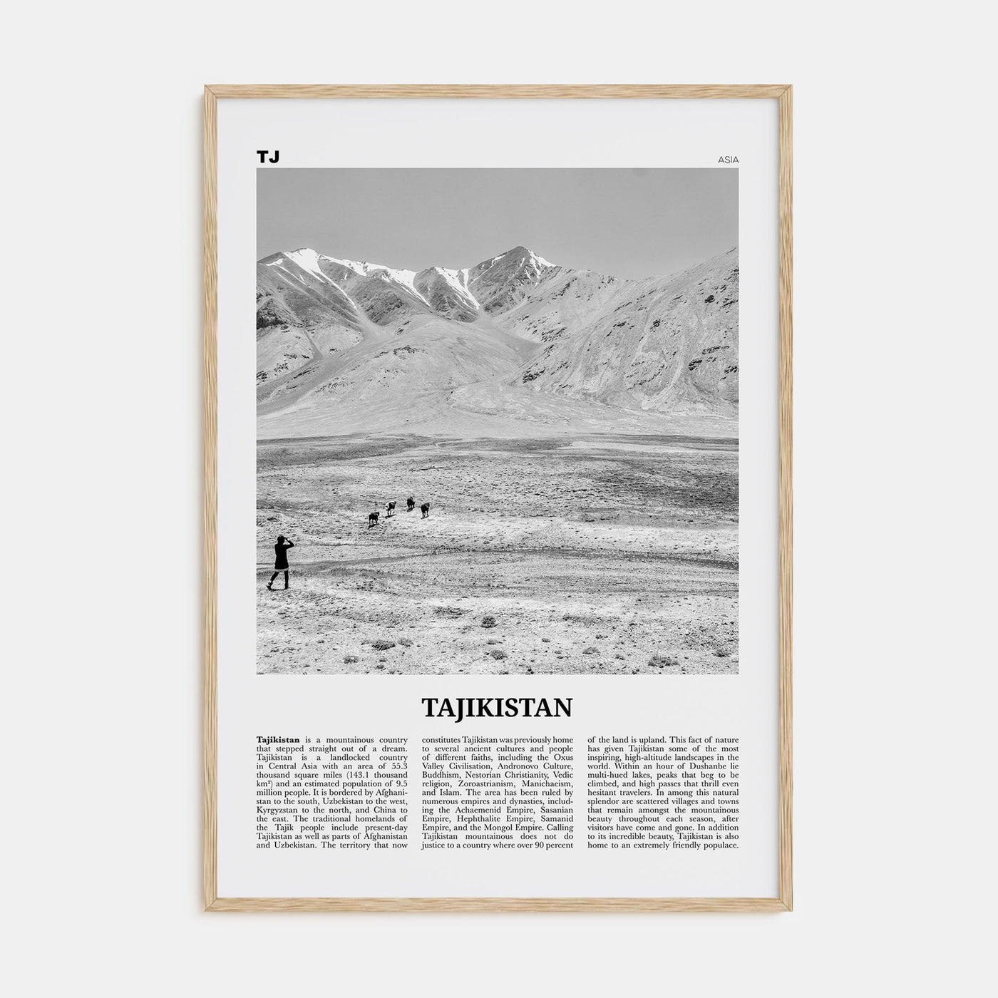 Tajikistan Travel B&W Poster