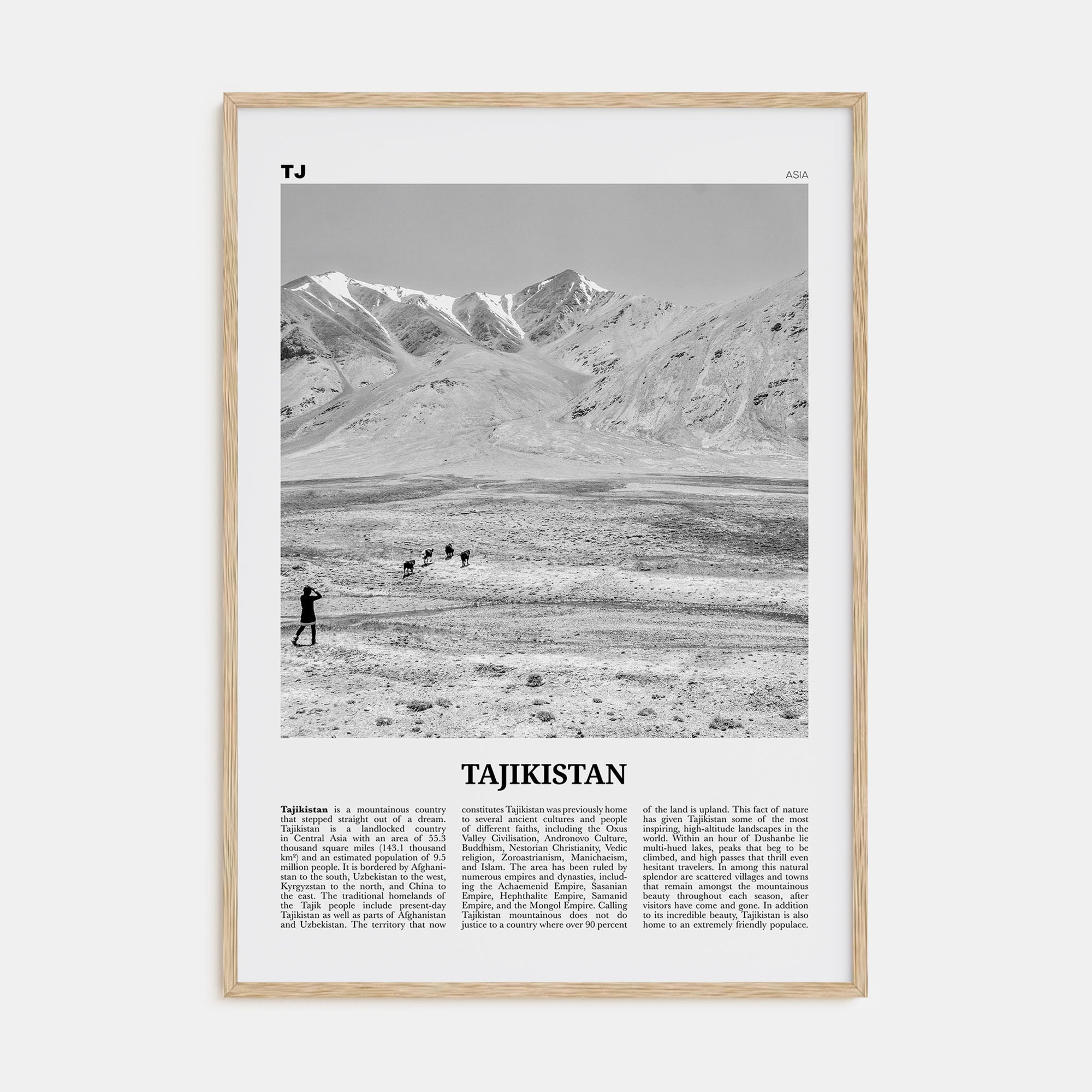 Tajikistan Travel B&W Poster