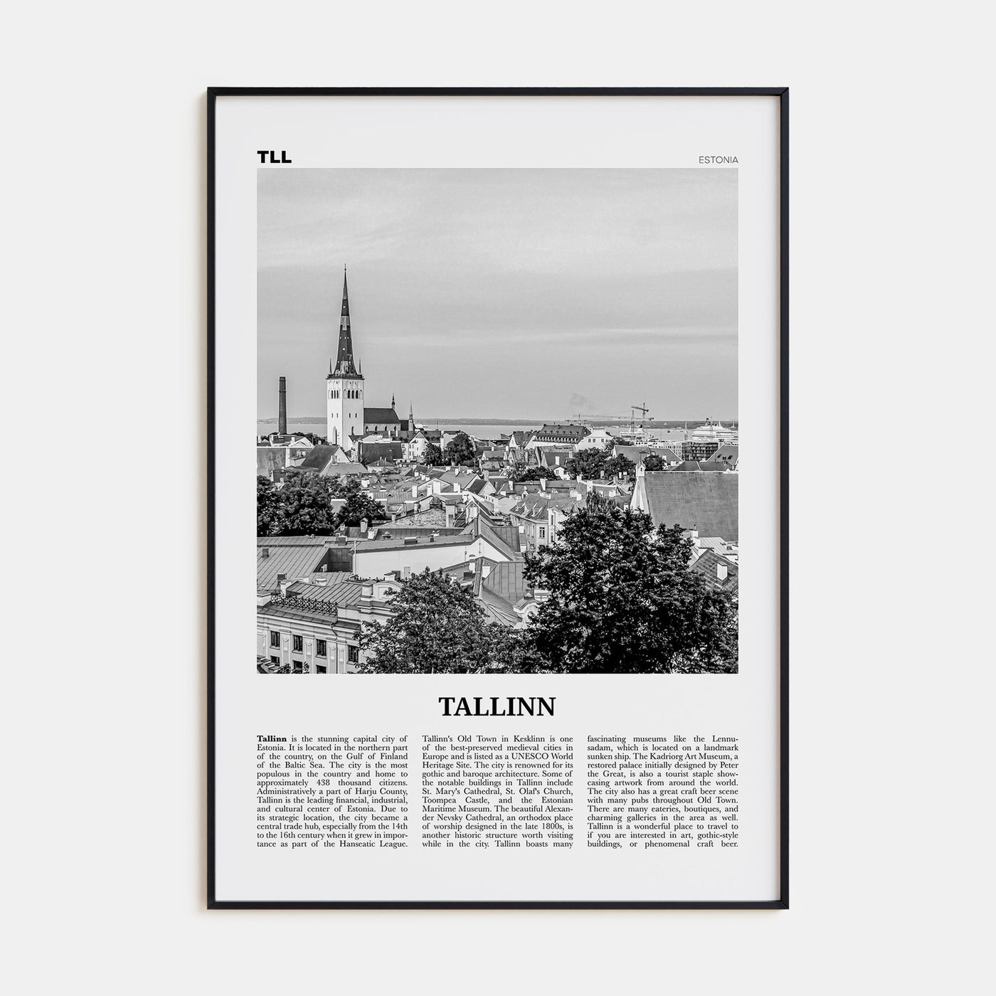 Tallinn Travel B&W Poster