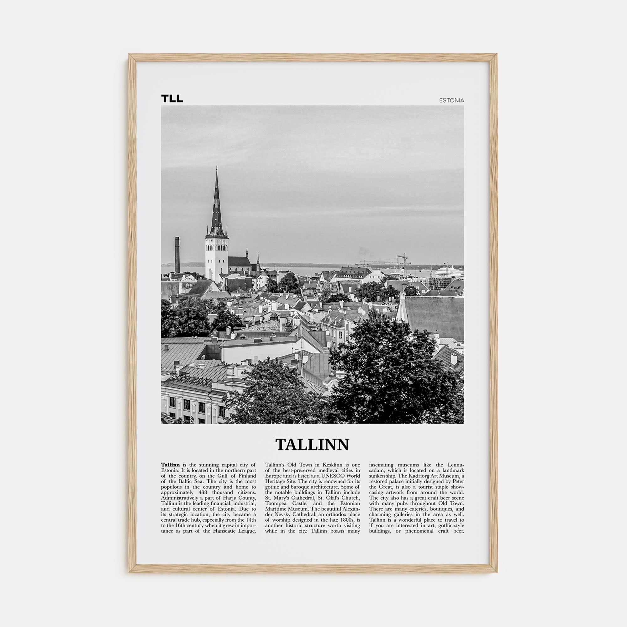 Tallinn Travel B&W Poster
