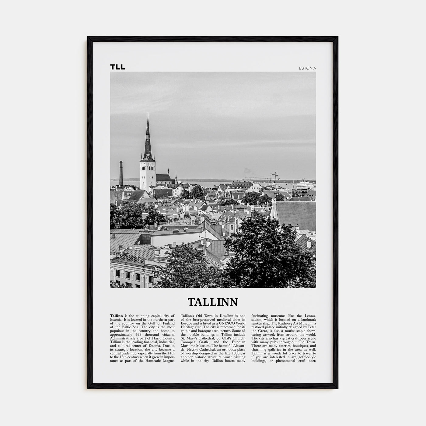 Tallinn Travel B&W Poster