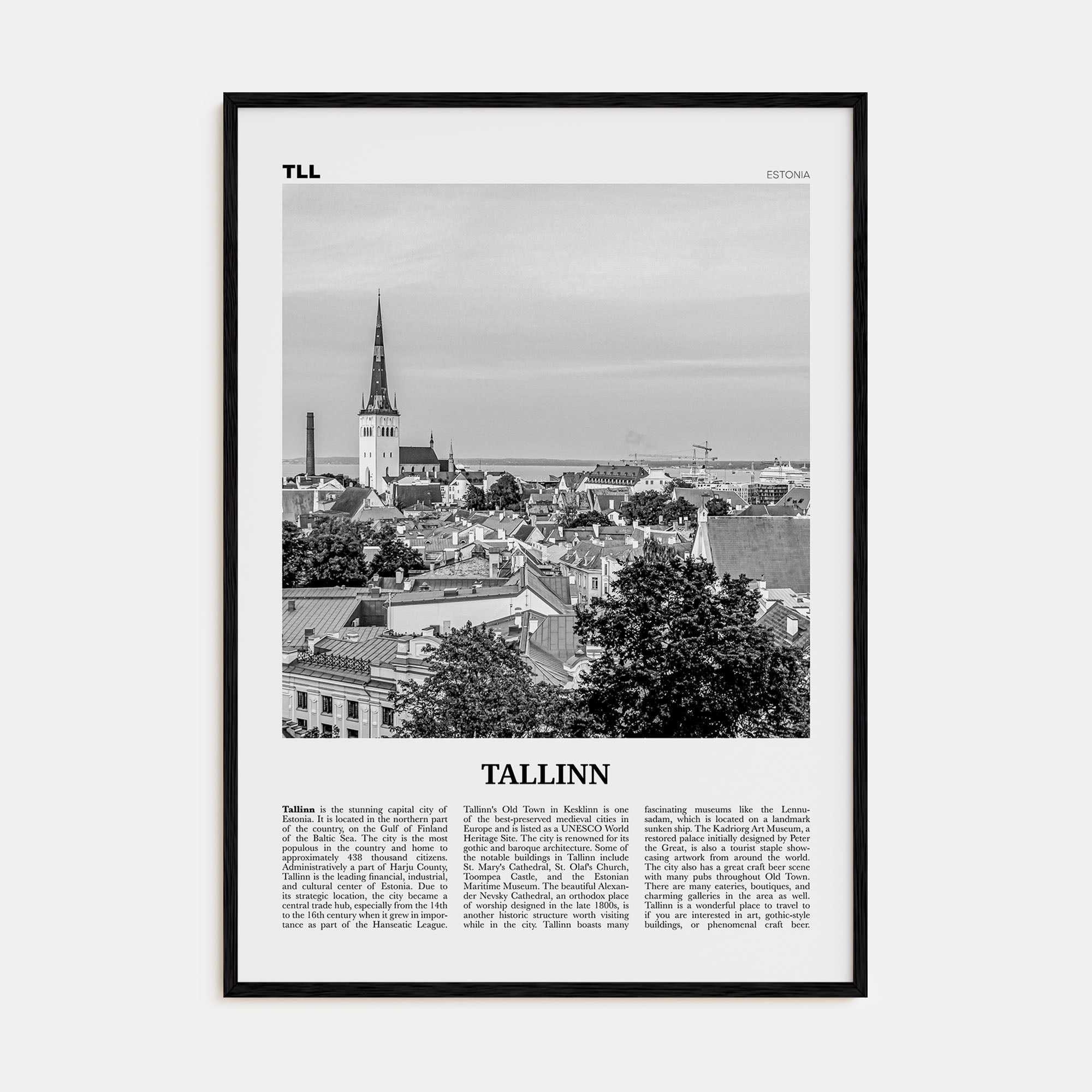 Tallinn Travel B&W Poster