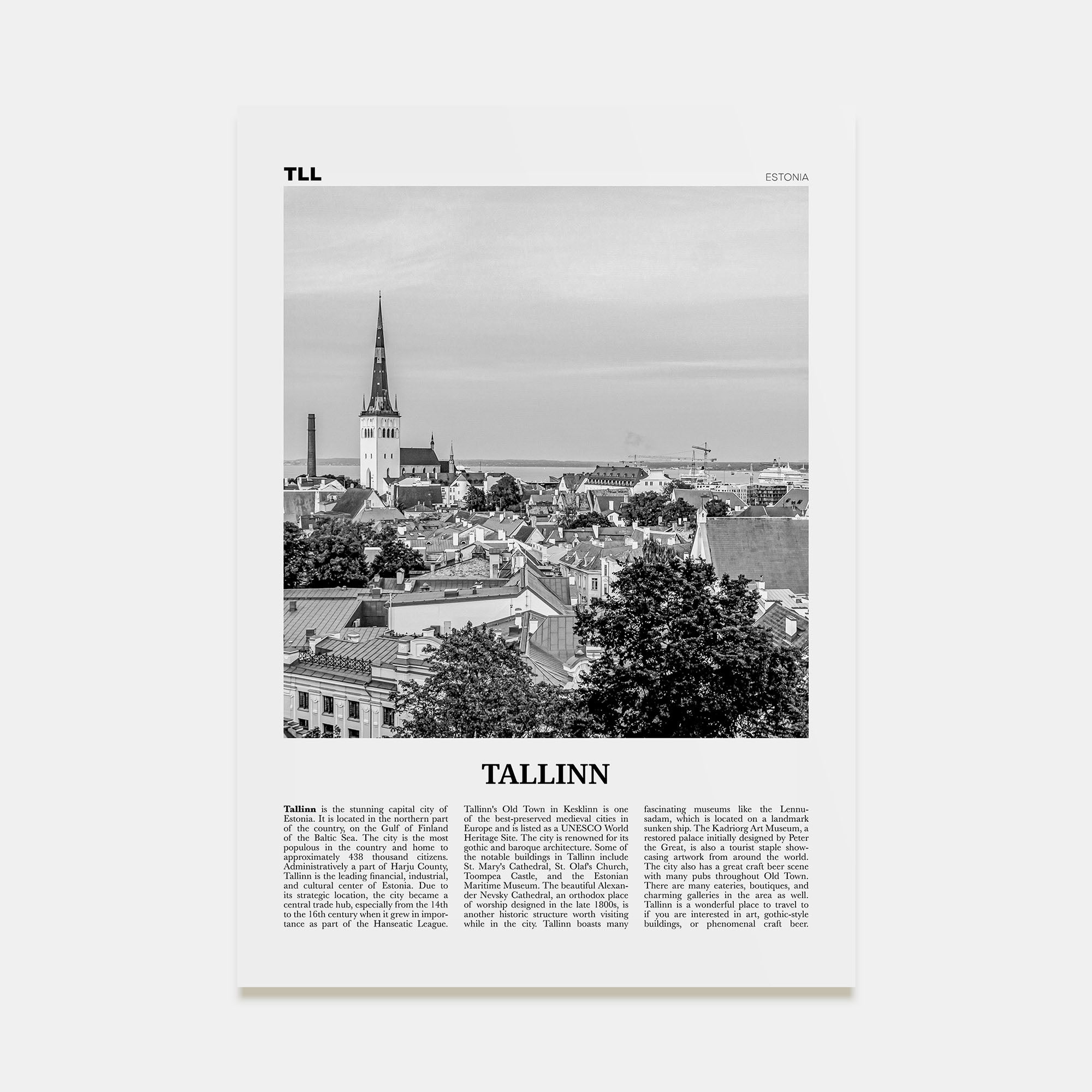 Tallinn Travel B&W Poster