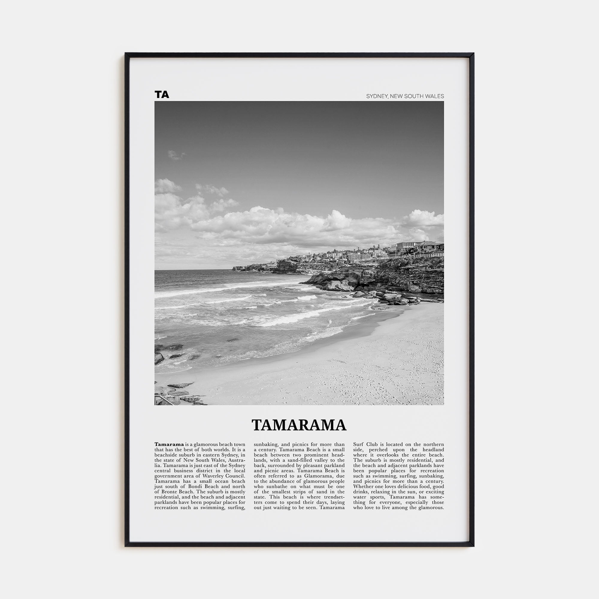Tamarama Travel B&W Poster