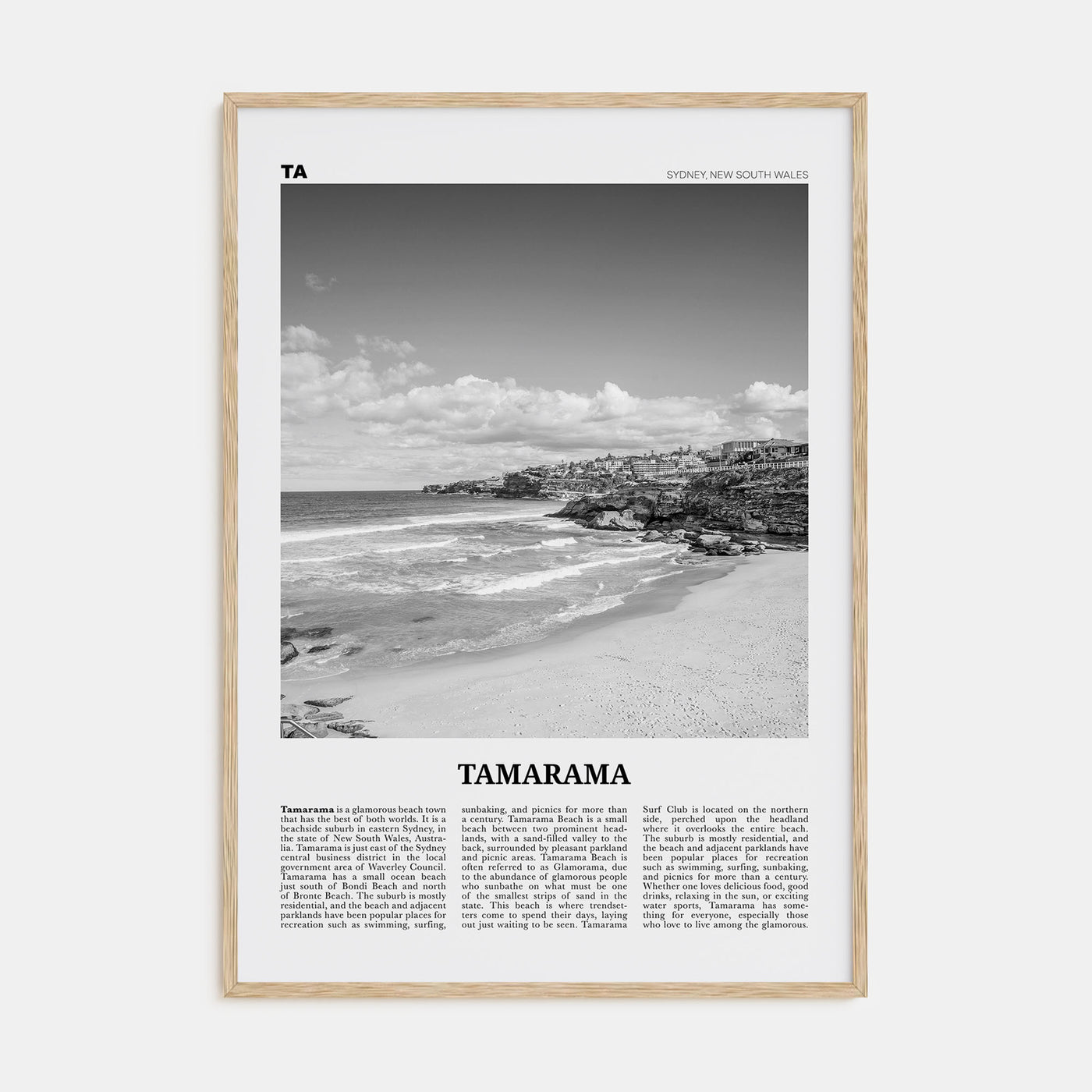 Tamarama Travel B&W Poster