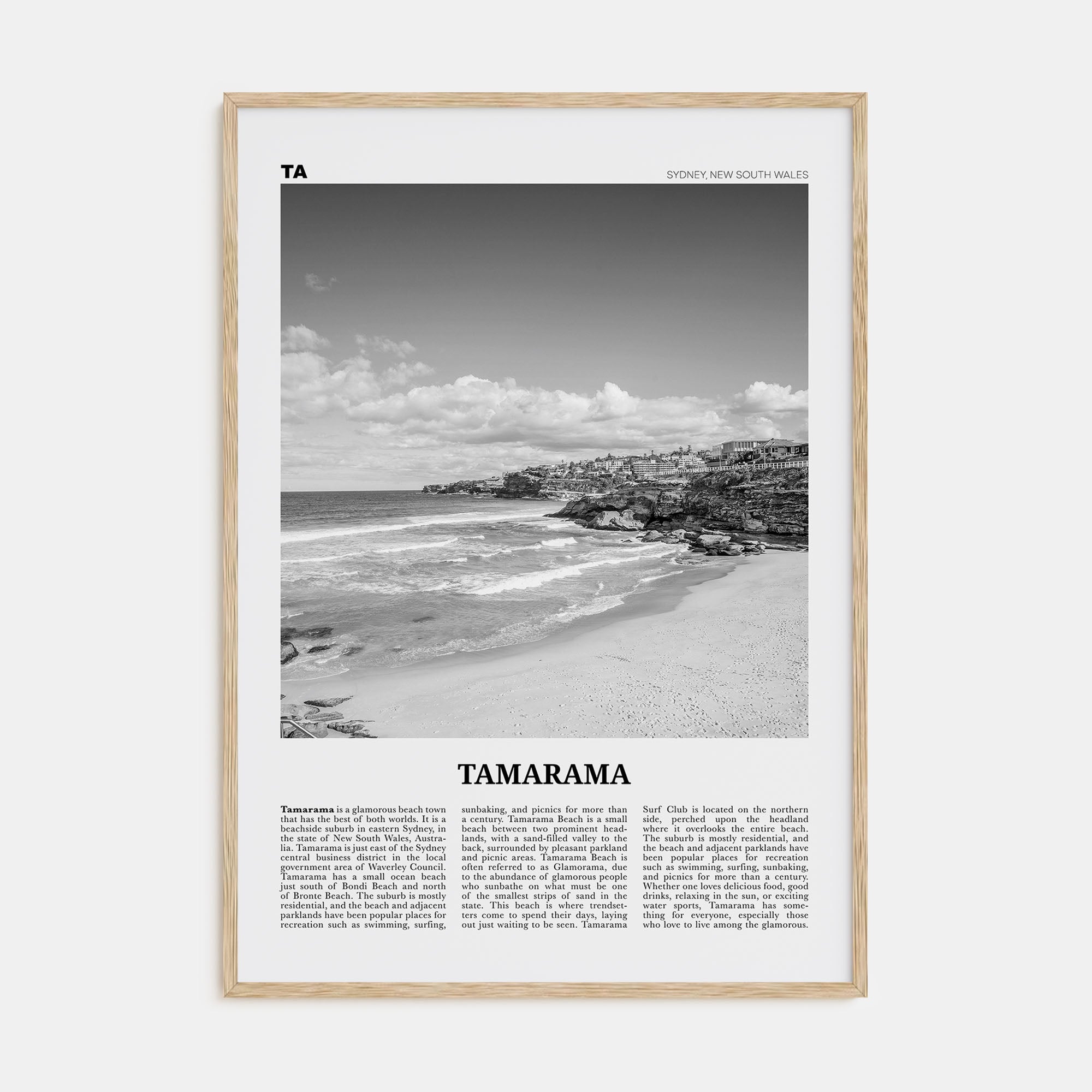 Tamarama Travel B&W Poster