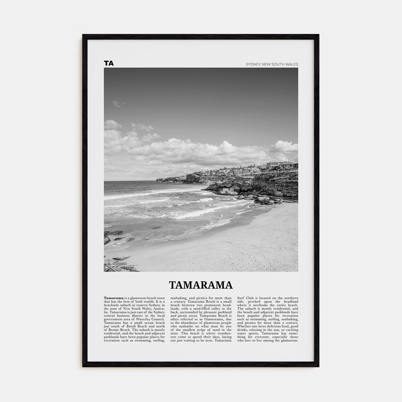 Tamarama Travel B&W Poster