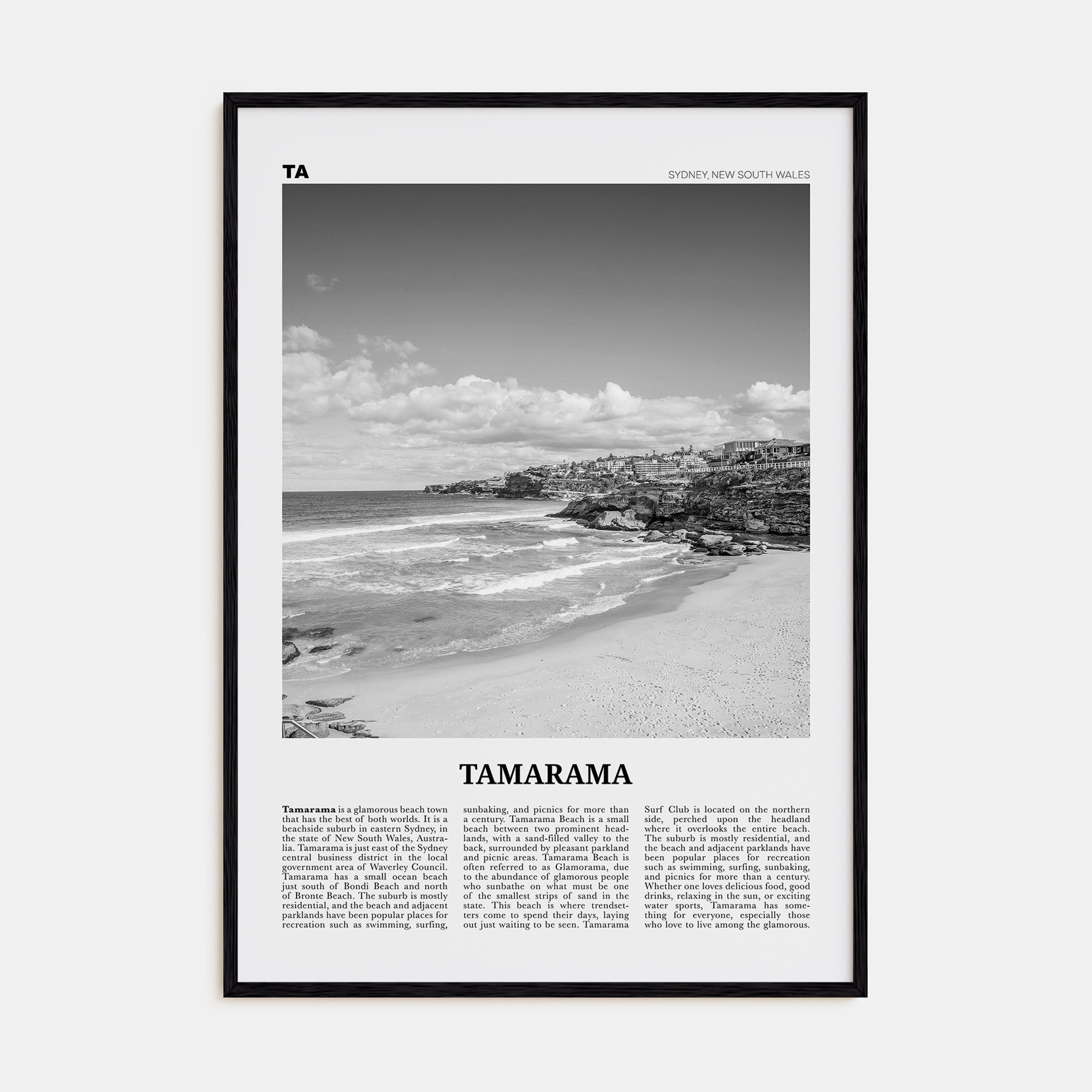 Tamarama Travel B&W Poster